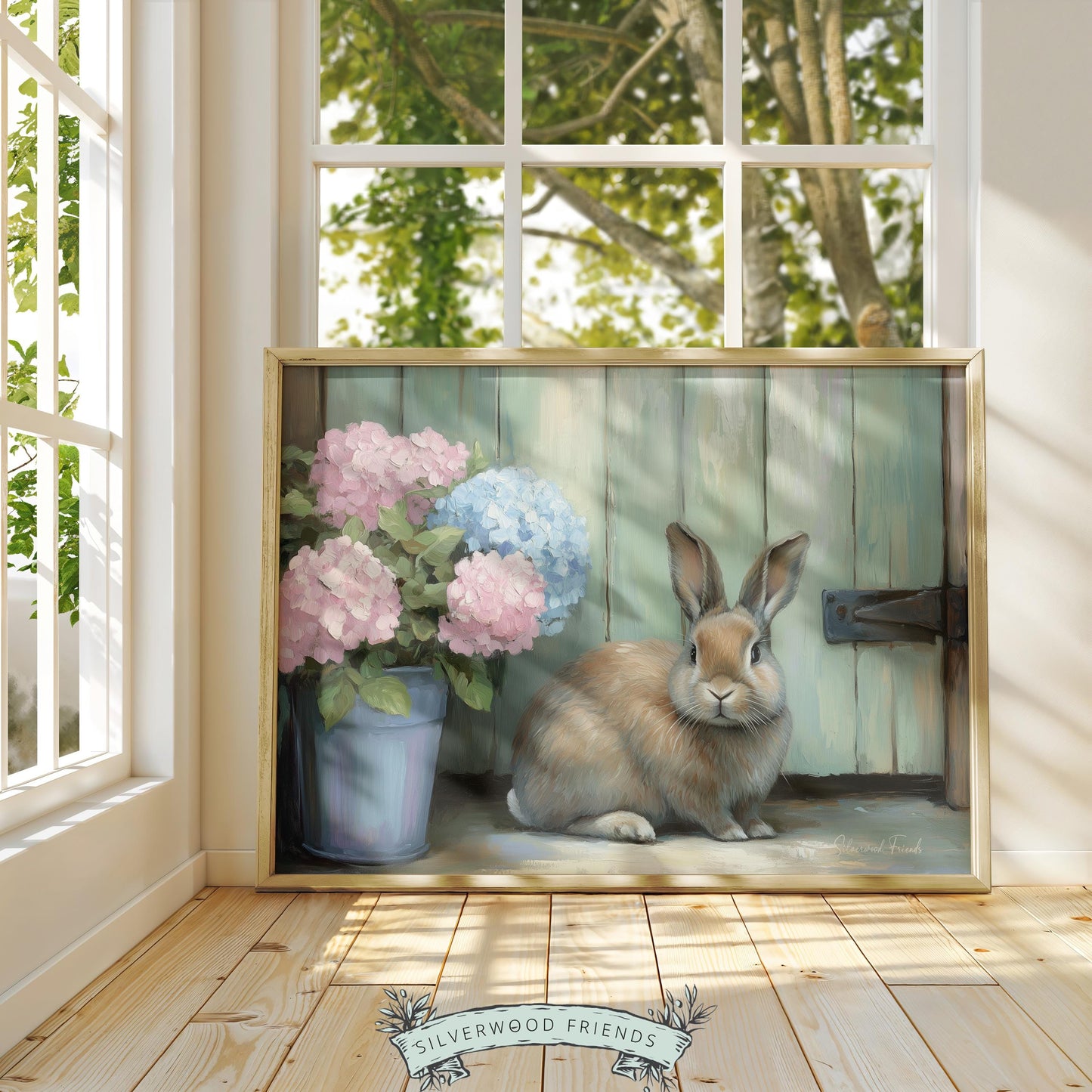 Adorable rabbit picture for child’s bedroom — soft tones and rustic charm, perfect for a warm and inviting atmosphere