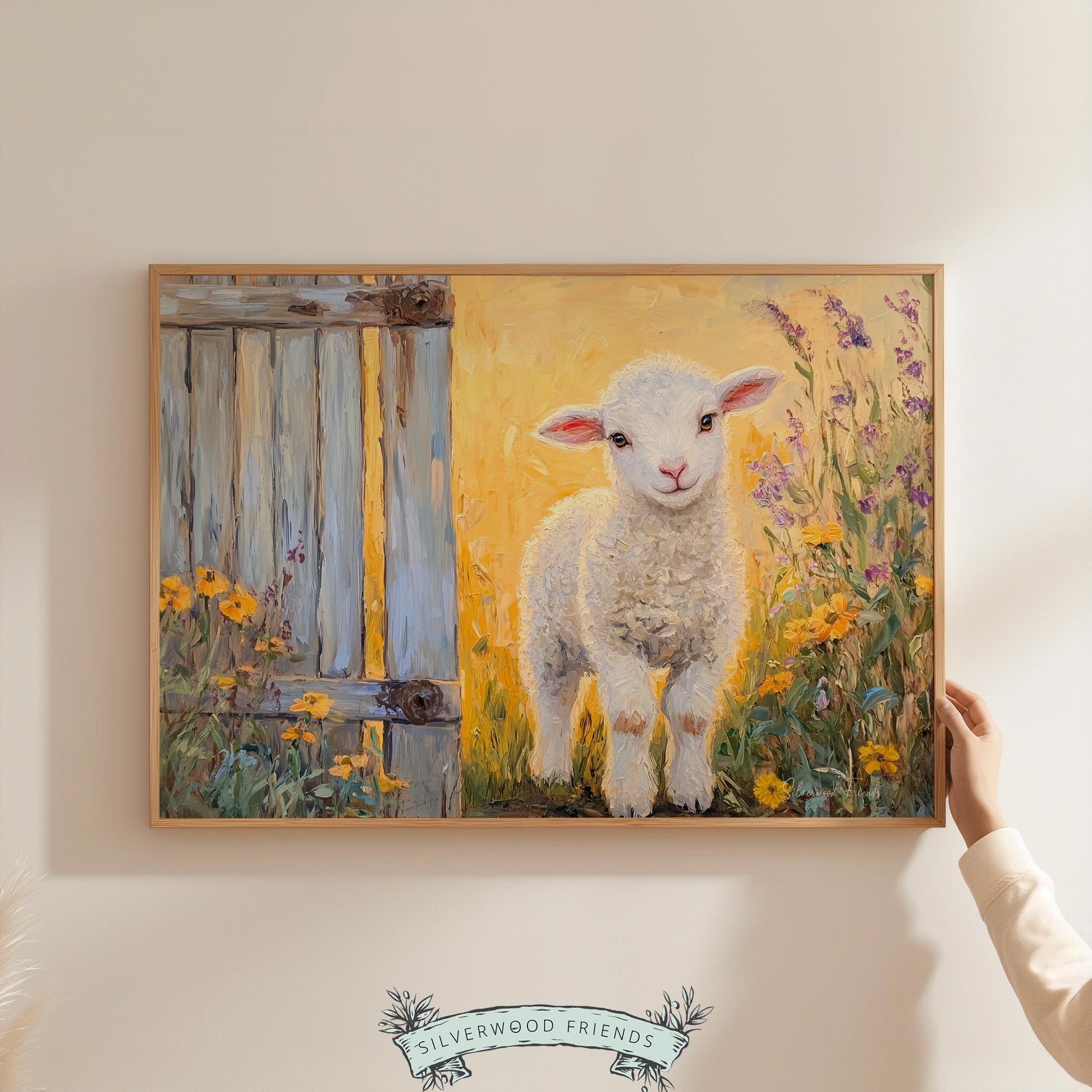 Fluffy lamb digital art for cozy spaces — charming countryside vibes brought to life with painterly brushstrokes.