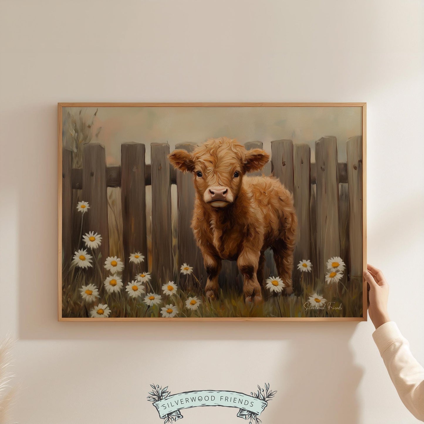 Calf portrait digital print for small spaces — inviting oil painting with soft brushwork, perfect for cozy nooks filled with charm.
