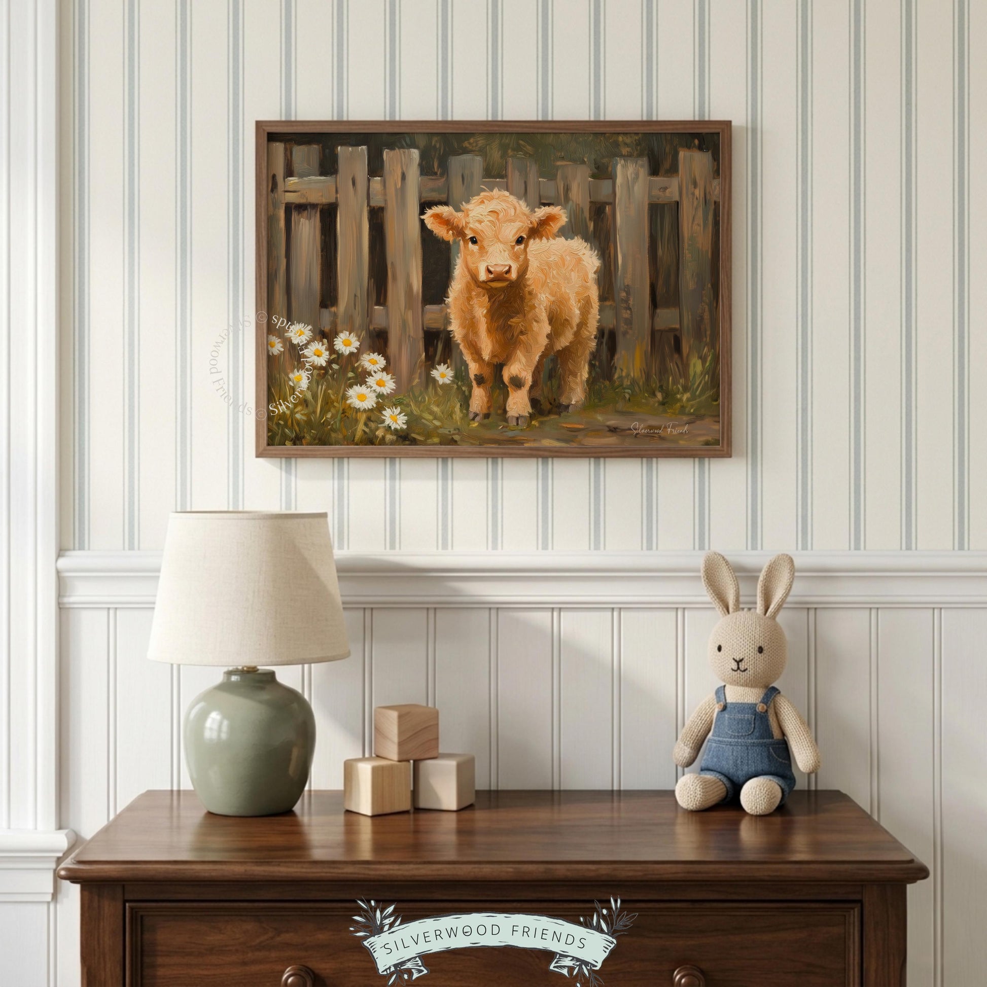 Calf artwork for dining room — rustic charm with traditional tones, ideal for enhancing home decor.