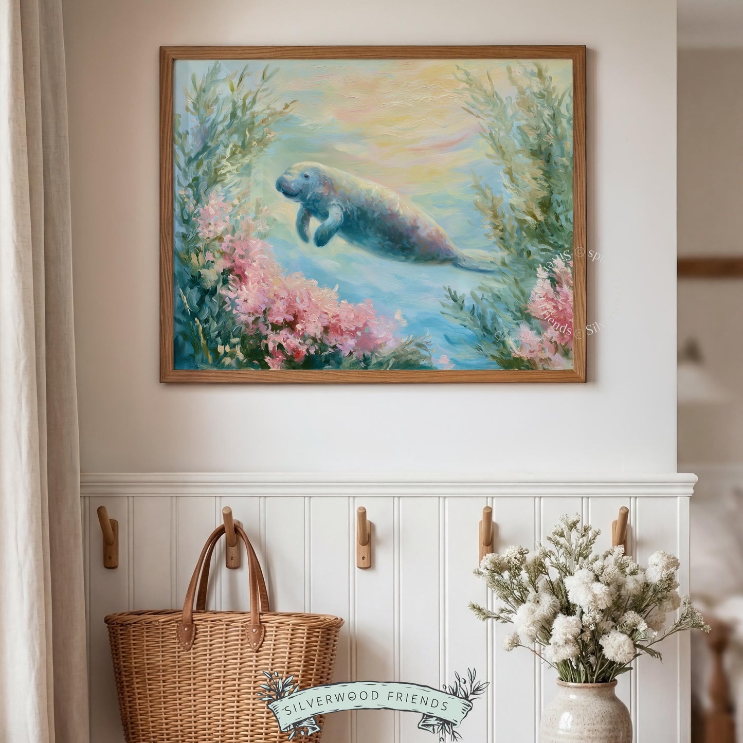 Gentle sea cow printable wall art for little ones — soothing hues and graceful strokes bring ocean life to life.