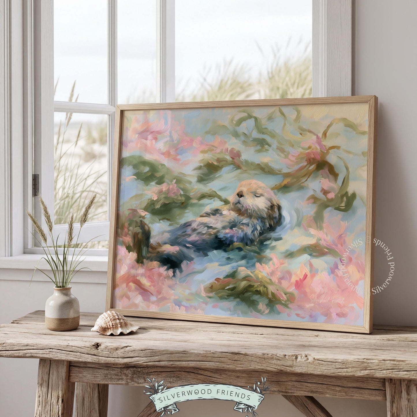 Serene sea otter poster for kids' space — gentle hues and whimsical details create a peaceful atmosphere in your home.