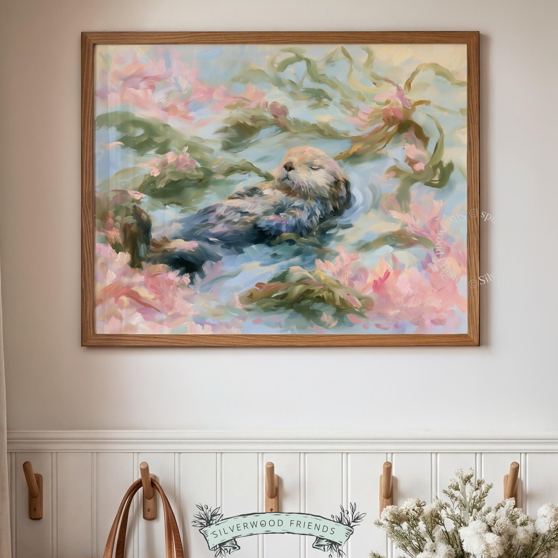 Charming sea otter printable art for beach house — whimsical aesthetics featuring coastal elements and calming vibes.