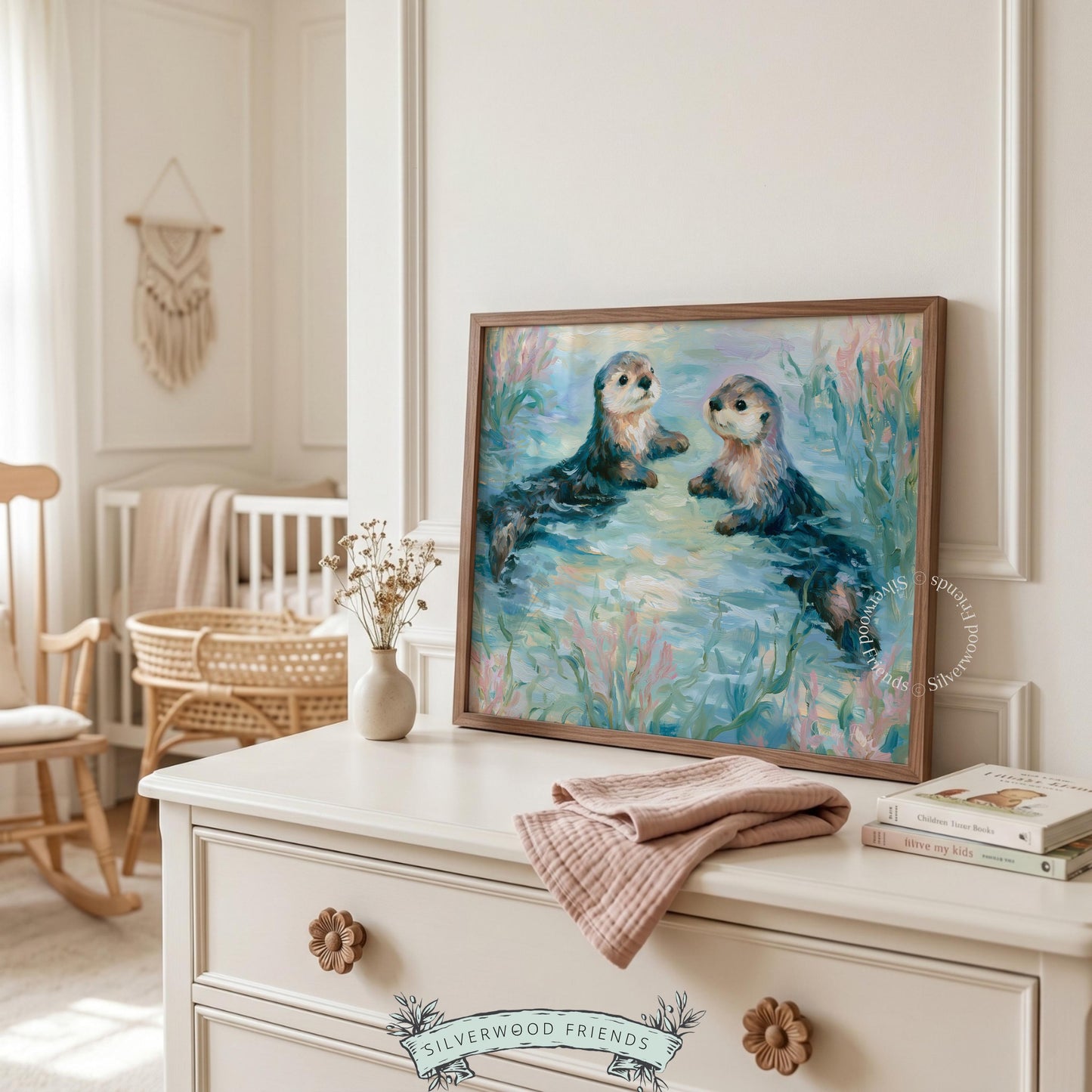Pastel sea otters printable wall art for kids’ decor — playful design features soft colors, perfect for a serene atmosphere.