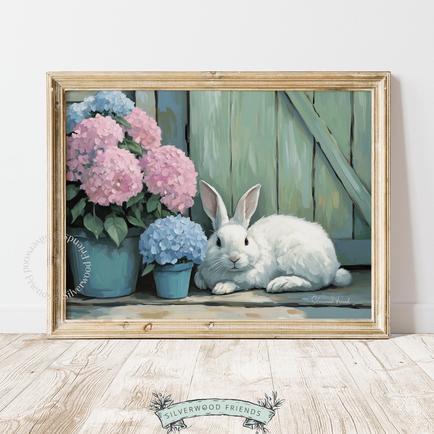 Sweet bunny drawing for guest room—blending soft colors with charming country elements, it's the perfect touch for a welcoming retreat.