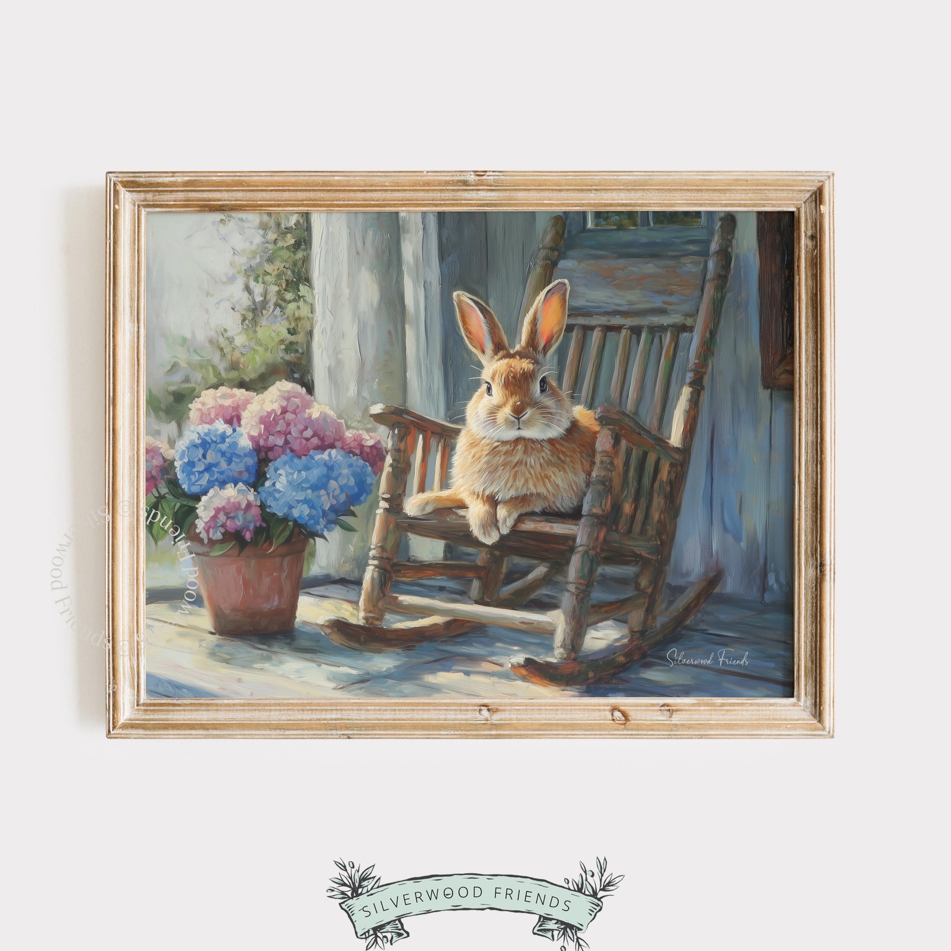 Serene brown rabbit poster for nursery — charming and cozy artwork captures a calming farmhouse aesthetic with soft textures.