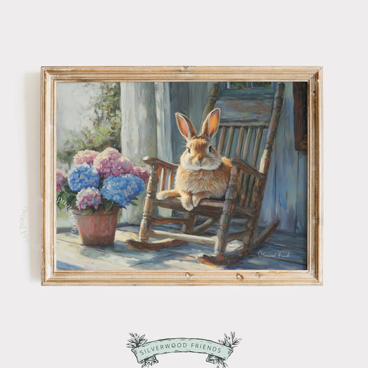 Serene brown rabbit poster for nursery — charming and cozy artwork captures a calming farmhouse aesthetic with soft textures.