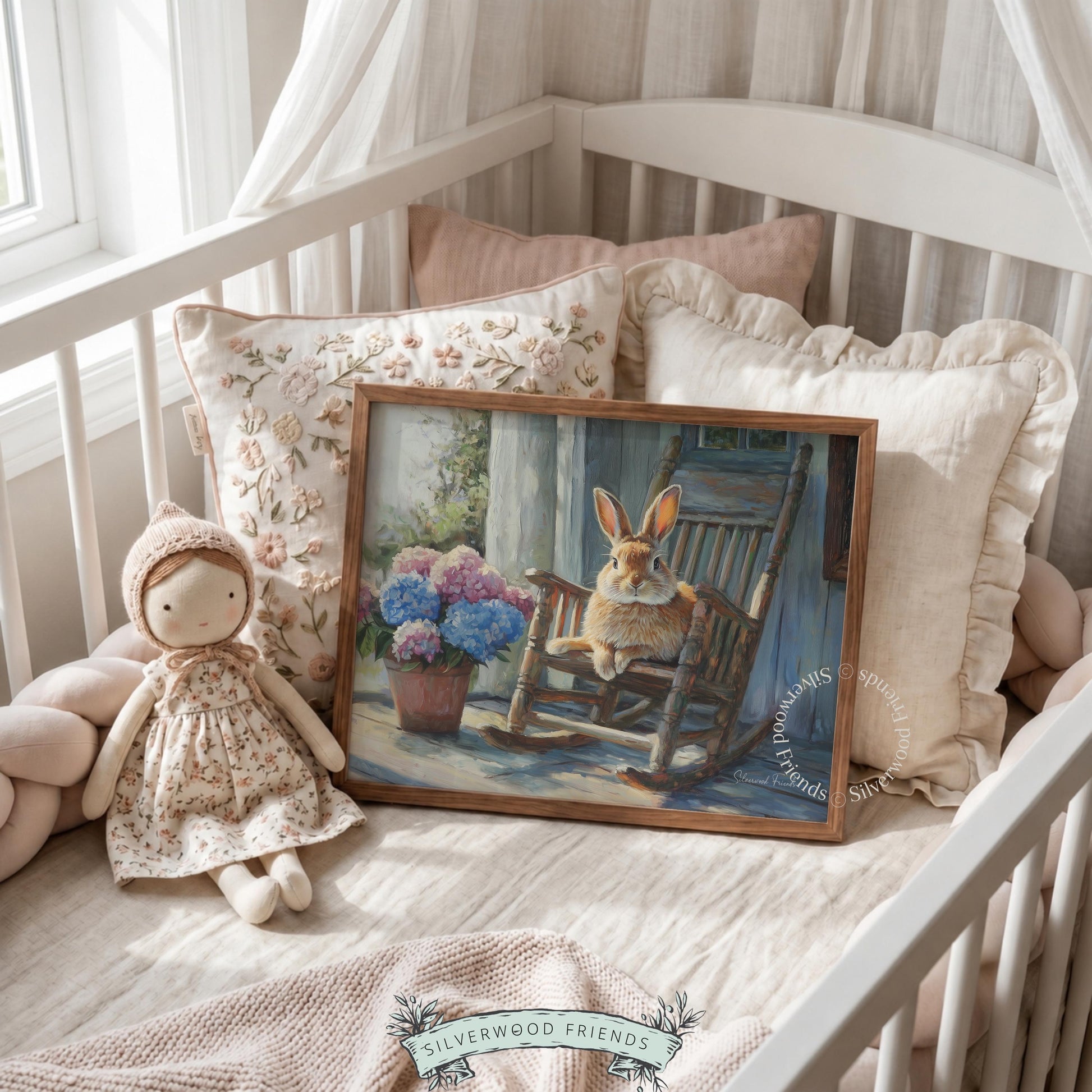 Rustic brown hare picture art for living room — warm colors and natural lighting create a tranquil farmhouse atmosphere.
