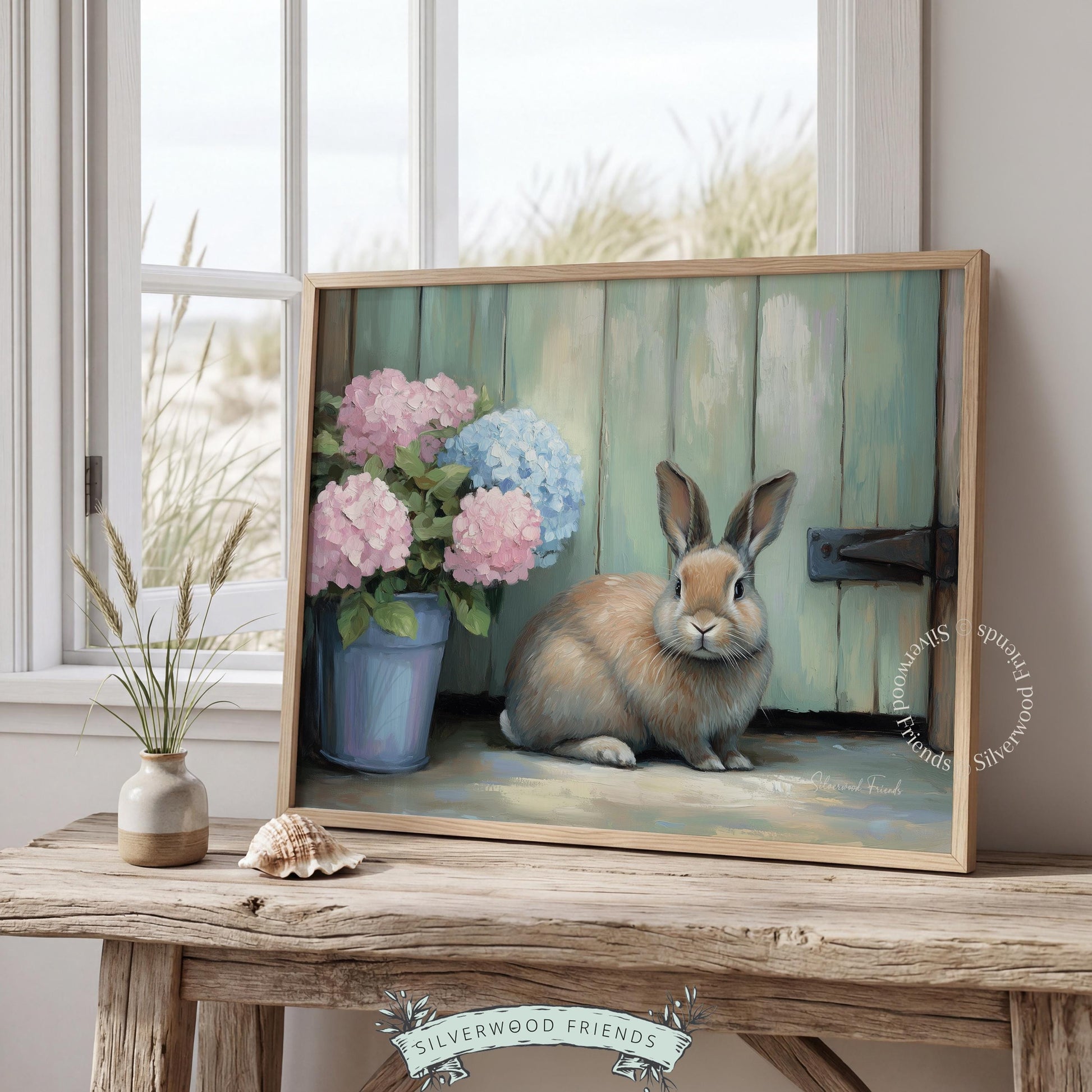 Cute rabbit digital download for rustic playroom — charming artwork with soft colors and unique country-inspired accents