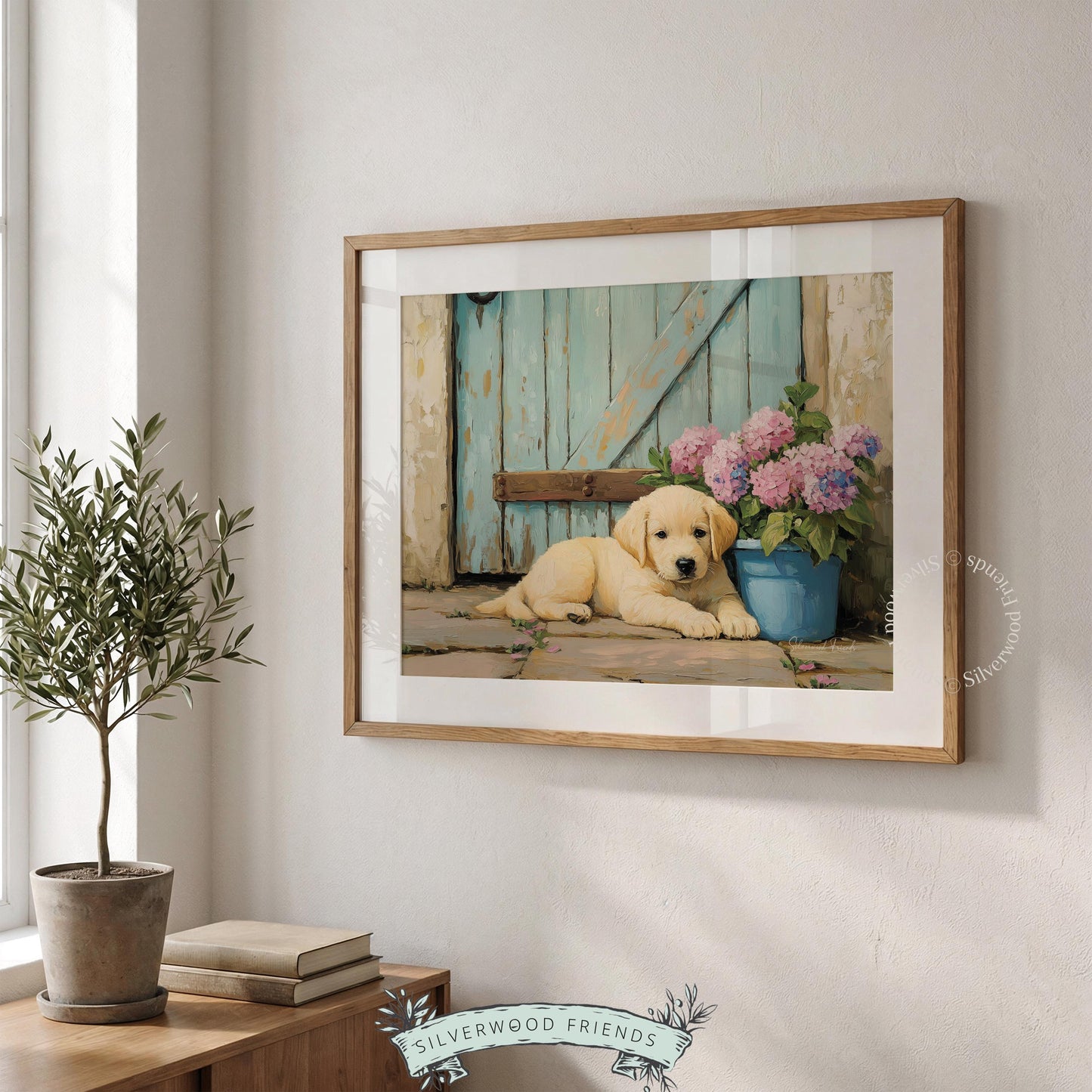 Charming puppy digital download for nursery — heartwarming scene with a Labrador and farm-inspired decor themes.