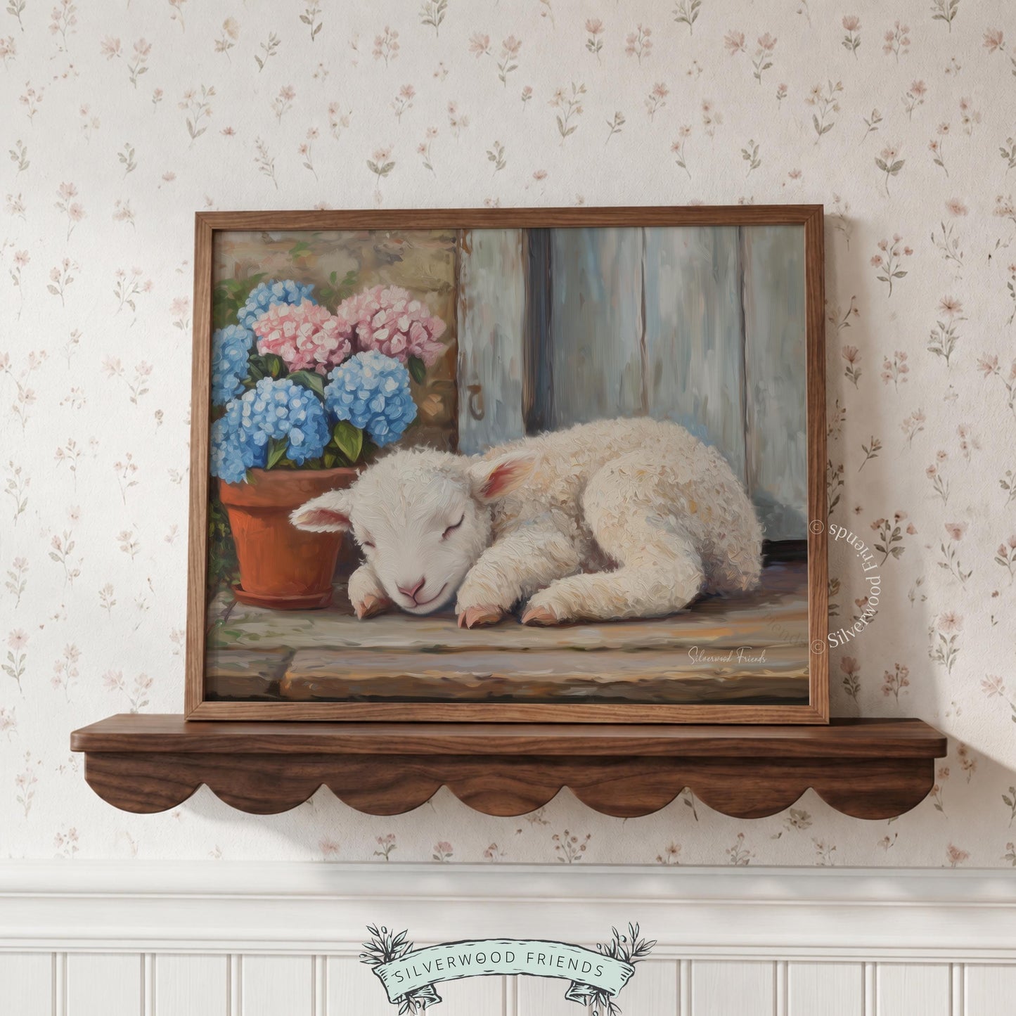 Content lamb wall art for cozy corner — showcases sweet, sleepy sheep perfect for enhancing peaceful home aesthetics.