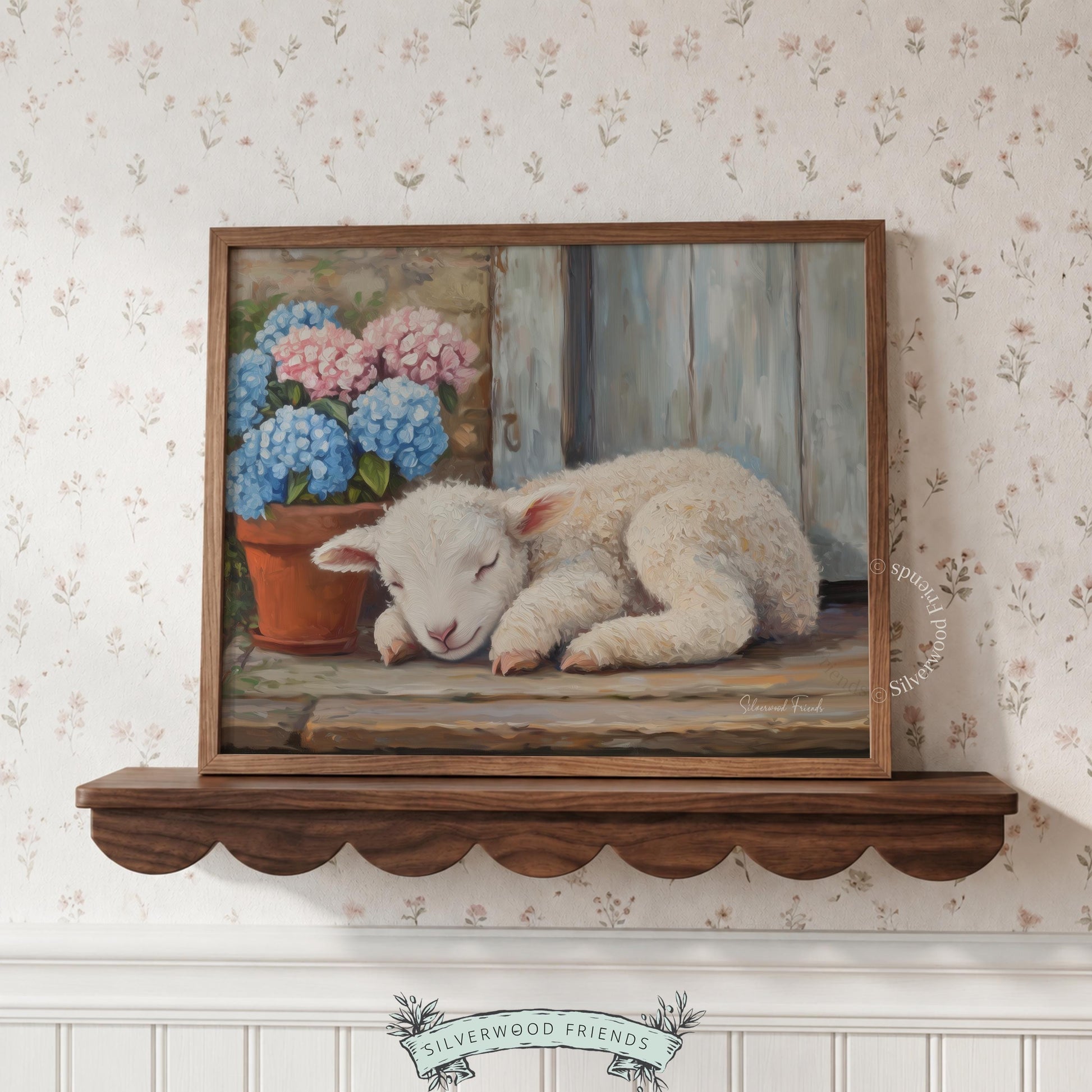 Content lamb wall art for cozy corner — showcases sweet, sleepy sheep perfect for enhancing peaceful home aesthetics.