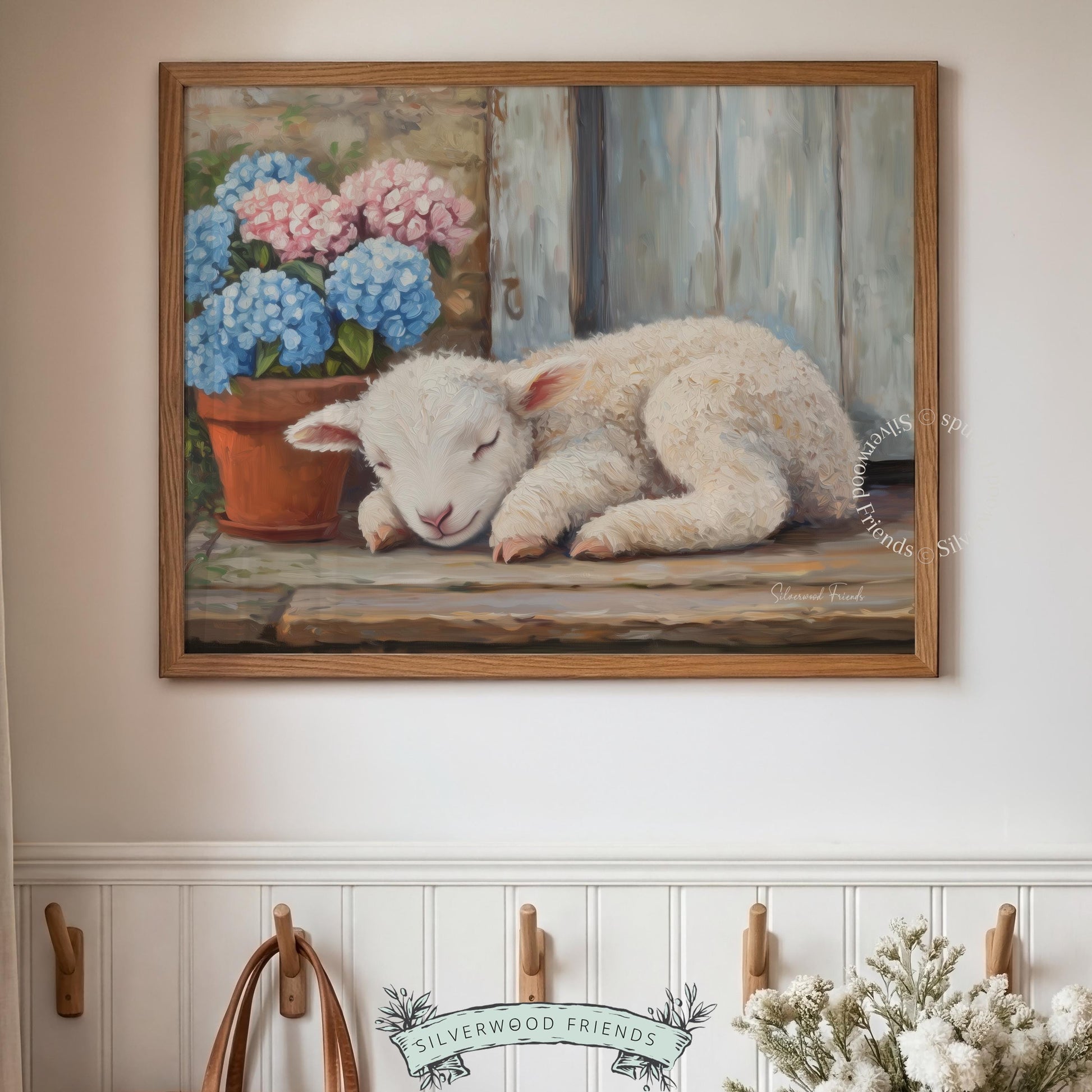 Peaceful sheep artwork printable for rustic bedroom — evokes a serene atmosphere with its soft colors and pastoral elements.