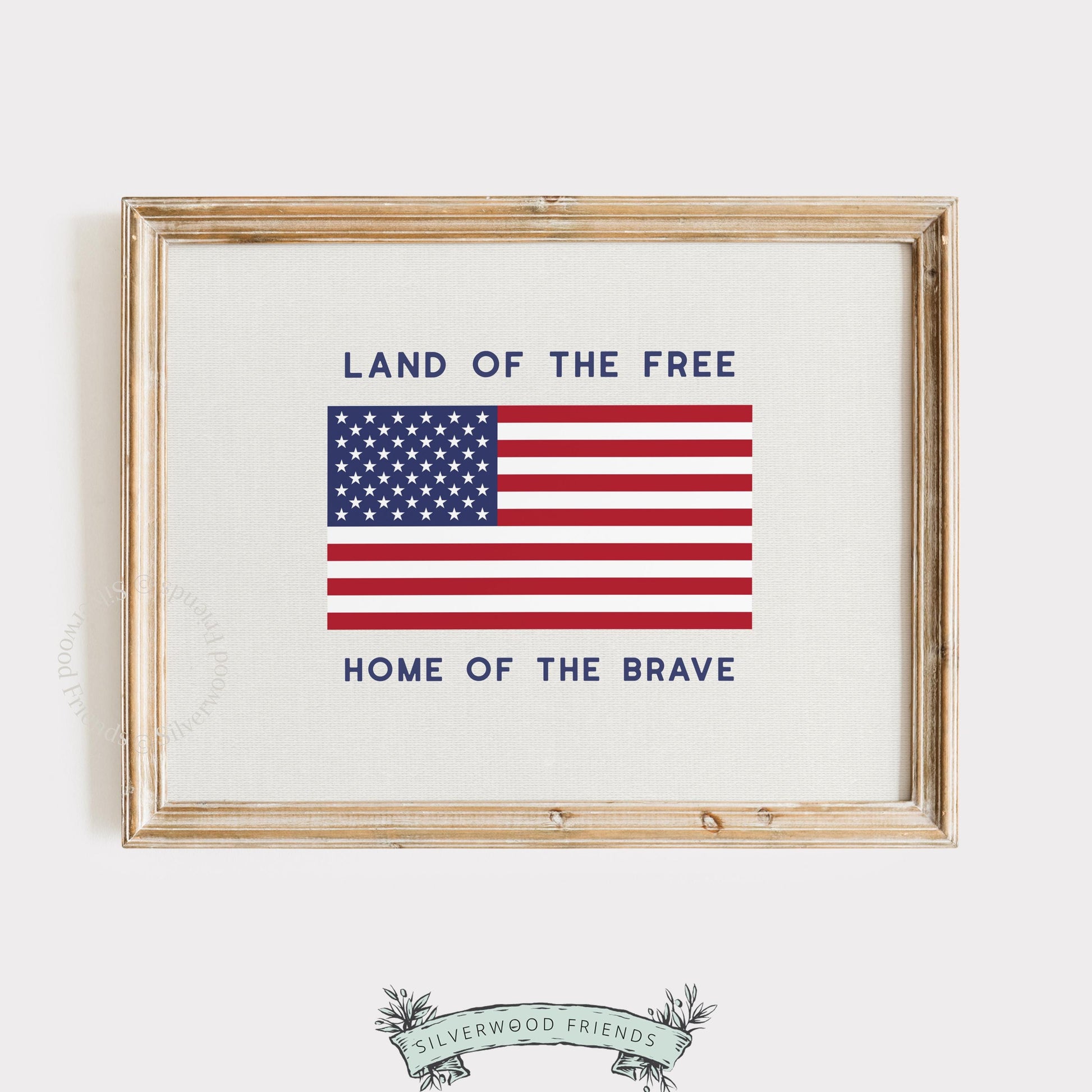 Home of the Brave digital wall art printable with flat graphic flag design