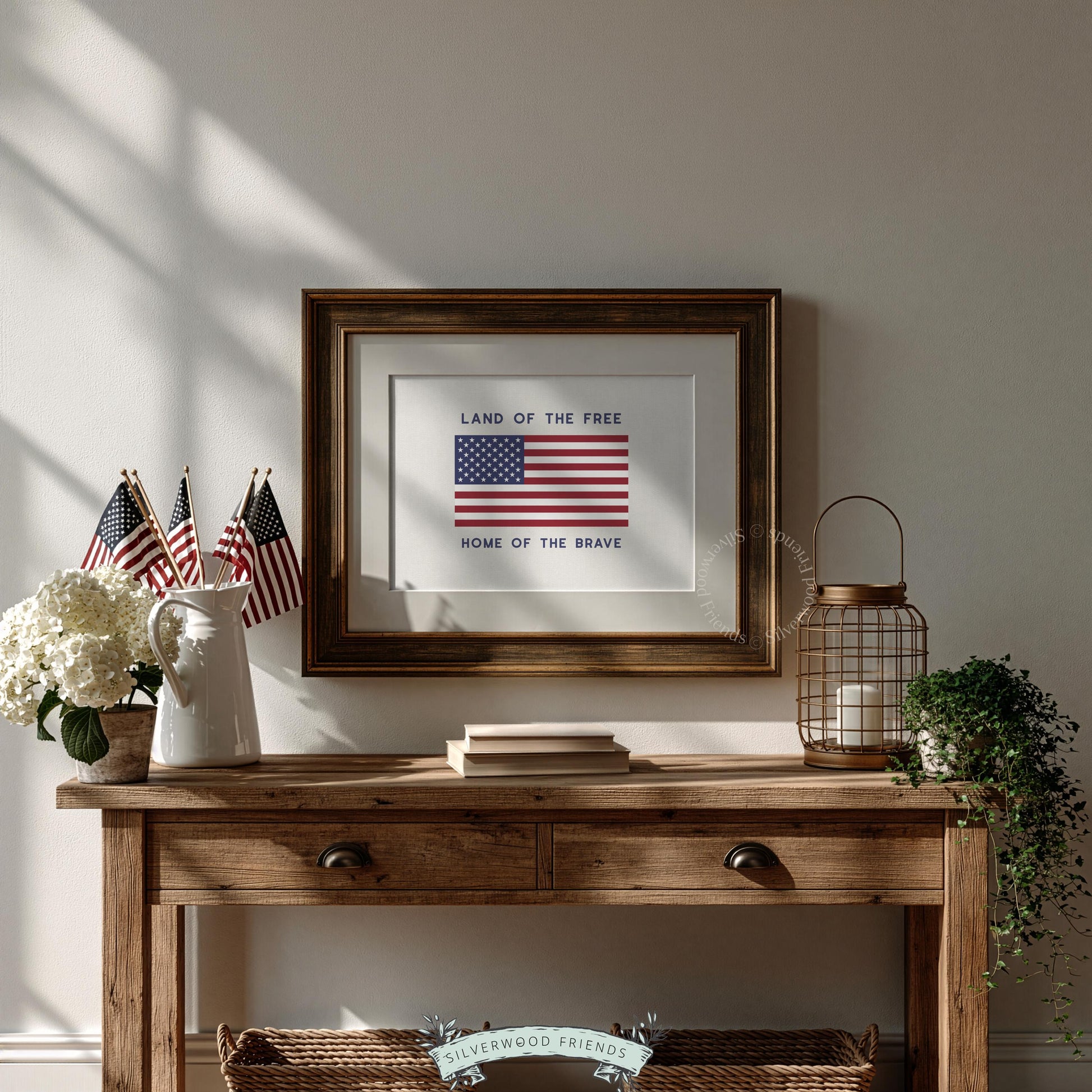 Flag graphic wall print instant download for kitchen — cream background with navy text