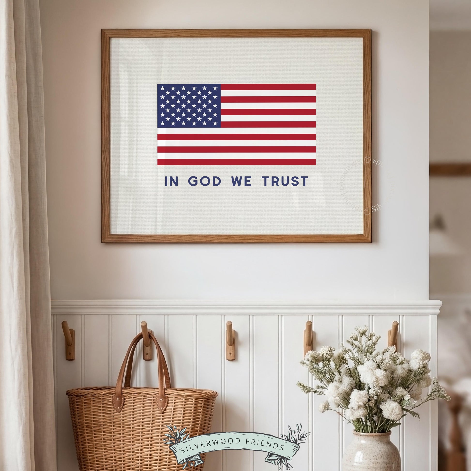 Graphic US flag painting with centered message — instant download patriotic wall artwork