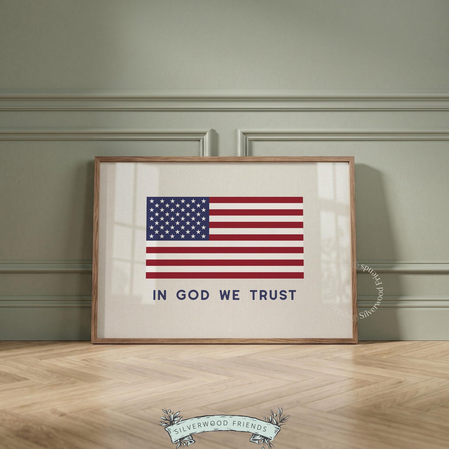 Navy and red flag digital download with patriotic theme — simple wall art for farmhouse style
