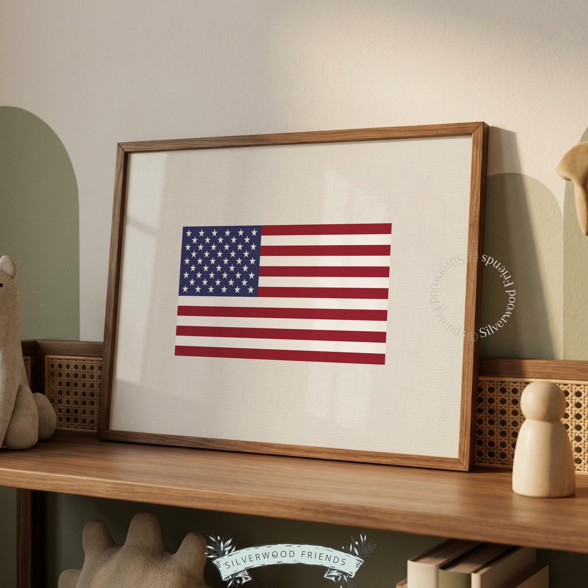Classic American flag artwork instant download — patriotic wall print with clean, contemporary flat aesthetic