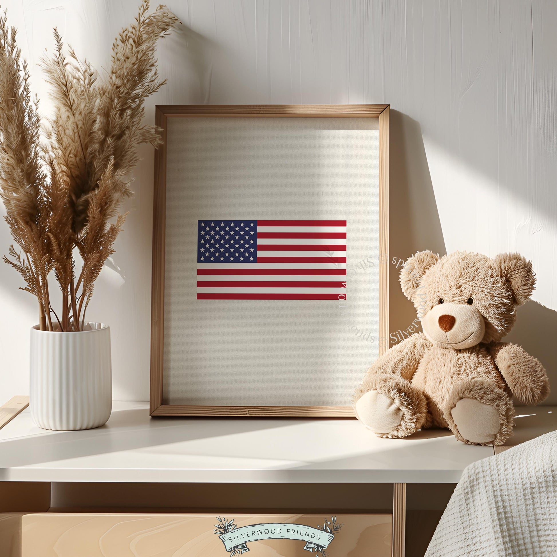 Simple flag artwork digital art for den — vintage cream backdrop with centered stars and stripes