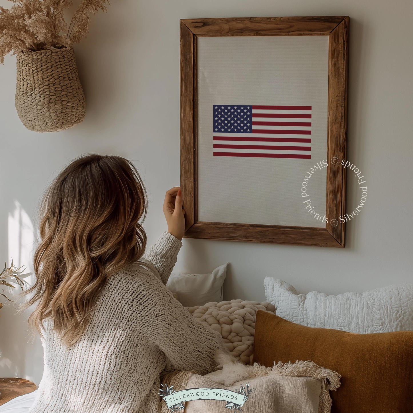 Minimalist star and stripe flag picture printable — farmhouse-inspired with clean, centered layout