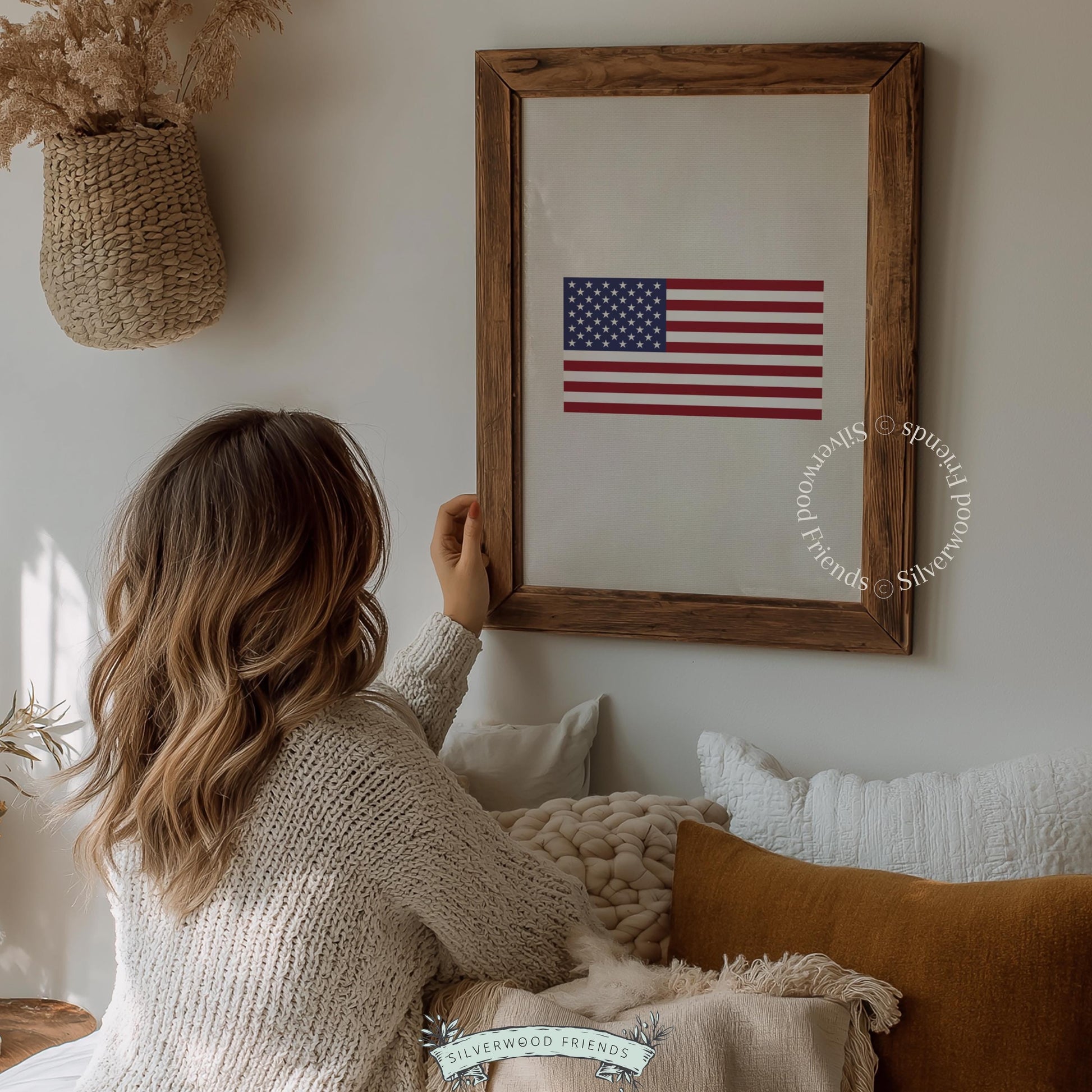 Minimalist star and stripe flag picture printable — farmhouse-inspired with clean, centered layout