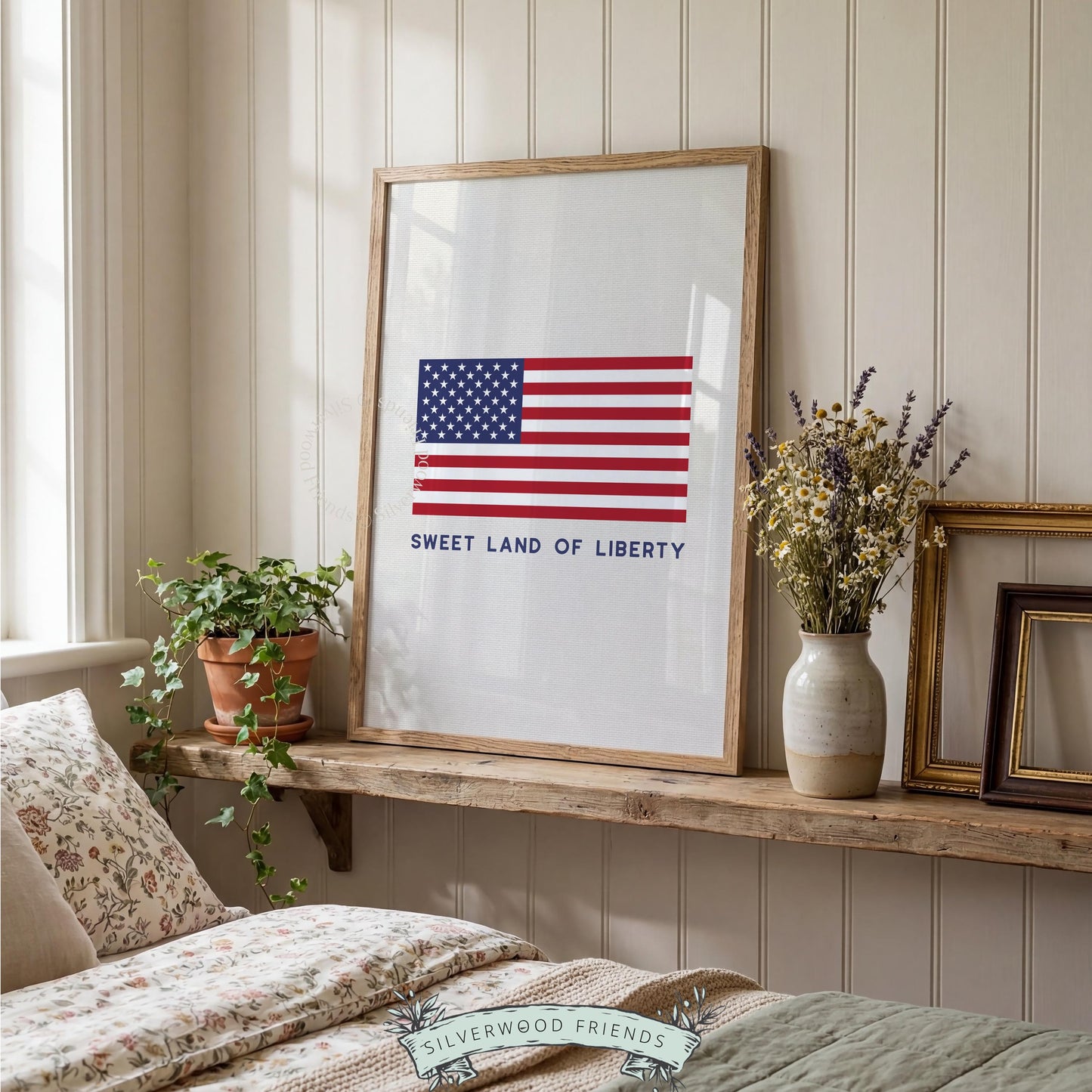 Independence flag picture printable download — classic US symbol with faded colors and farmhouse charm