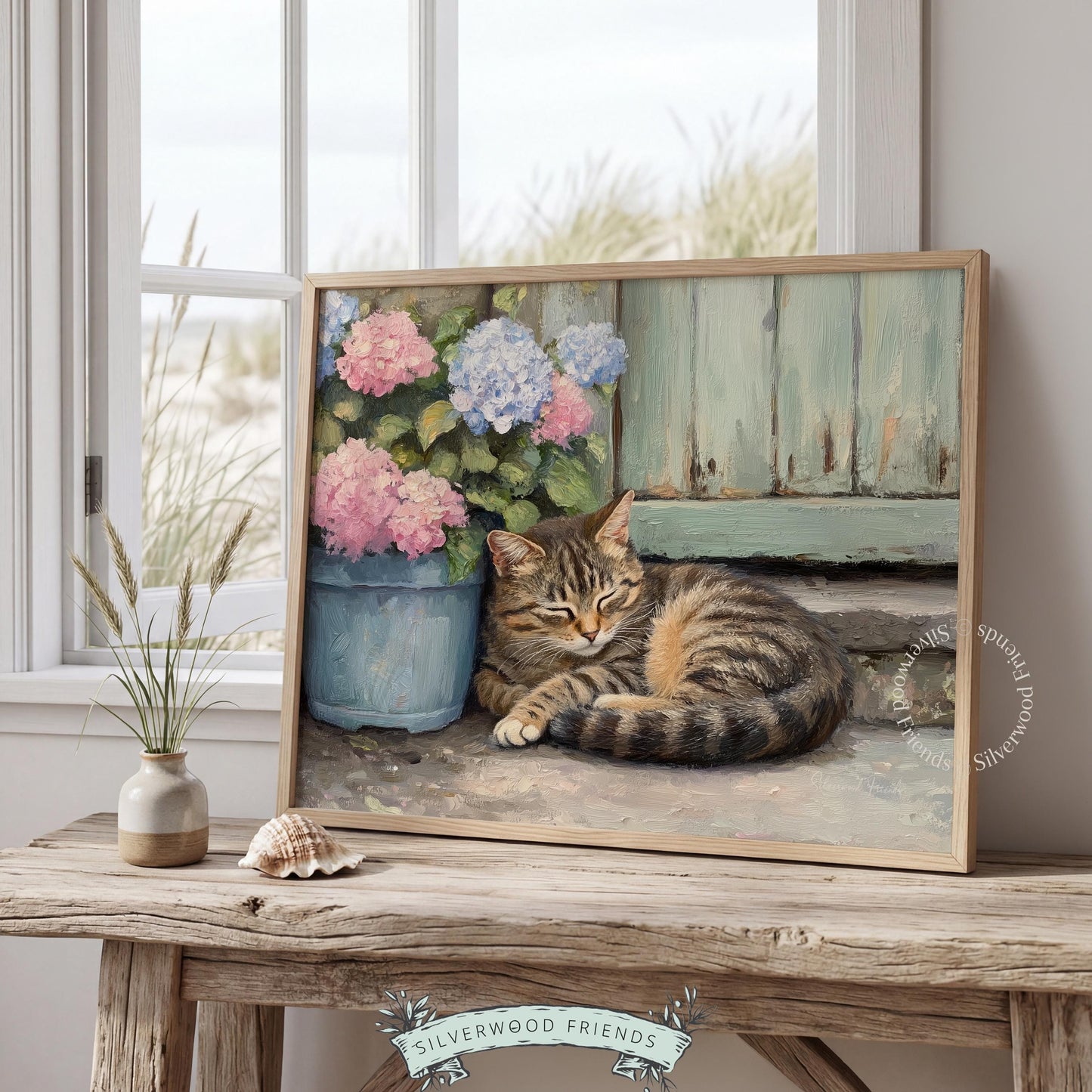 Tabby cat printable artwork for living area — warm and inviting theme perfect for farm-inspired decor