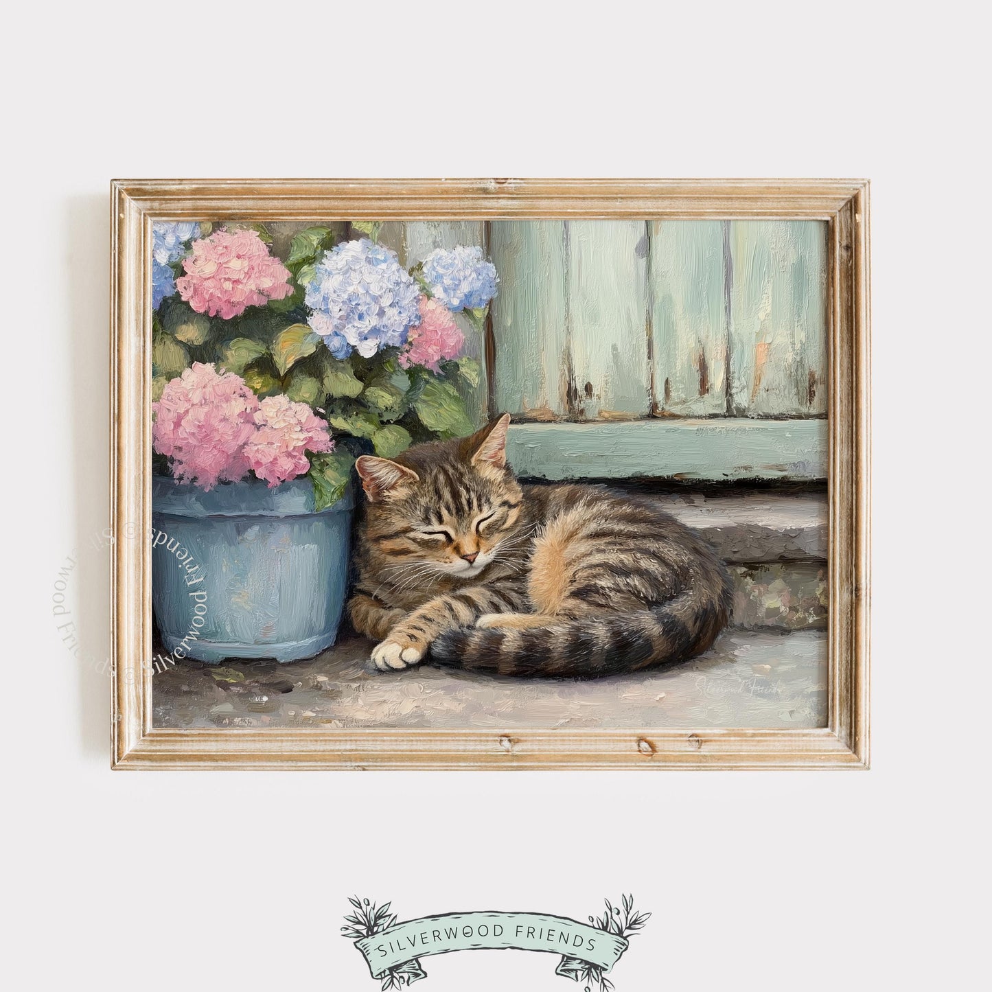 Charming tabby cat wall art for children's room — delightful style perfect for inspiring calmness with rustic elements