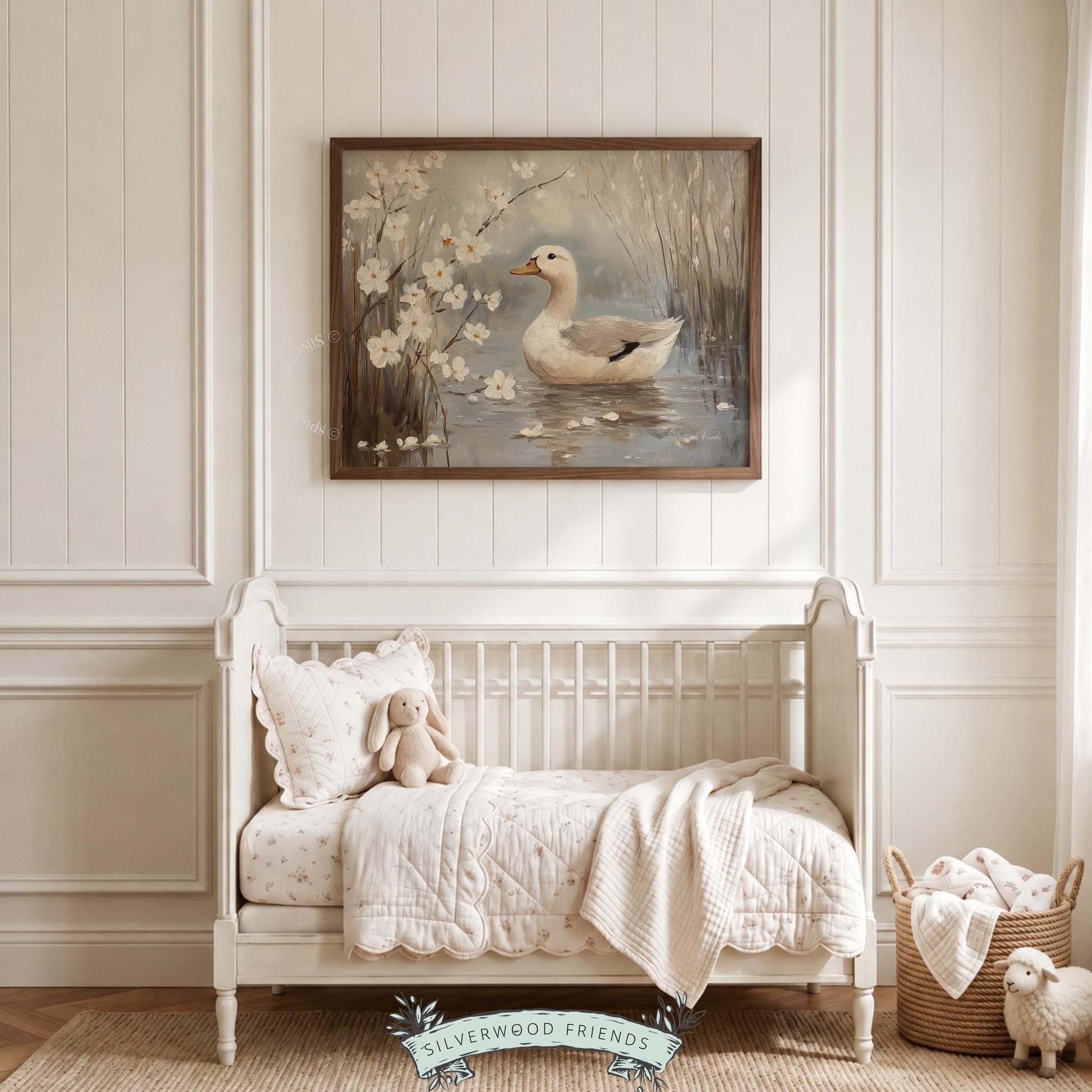Domestic duck picture for serene bathroom sanctuary — tranquil painting embracing a cozy and pastoral ambiance.