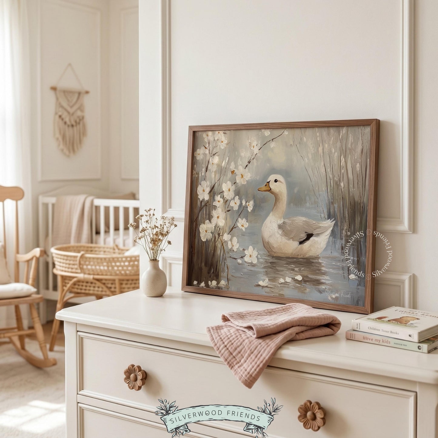 Peaceful duck wall art for contemporary nursery — soft painting that radiates serenity and invokes a countryside charm.