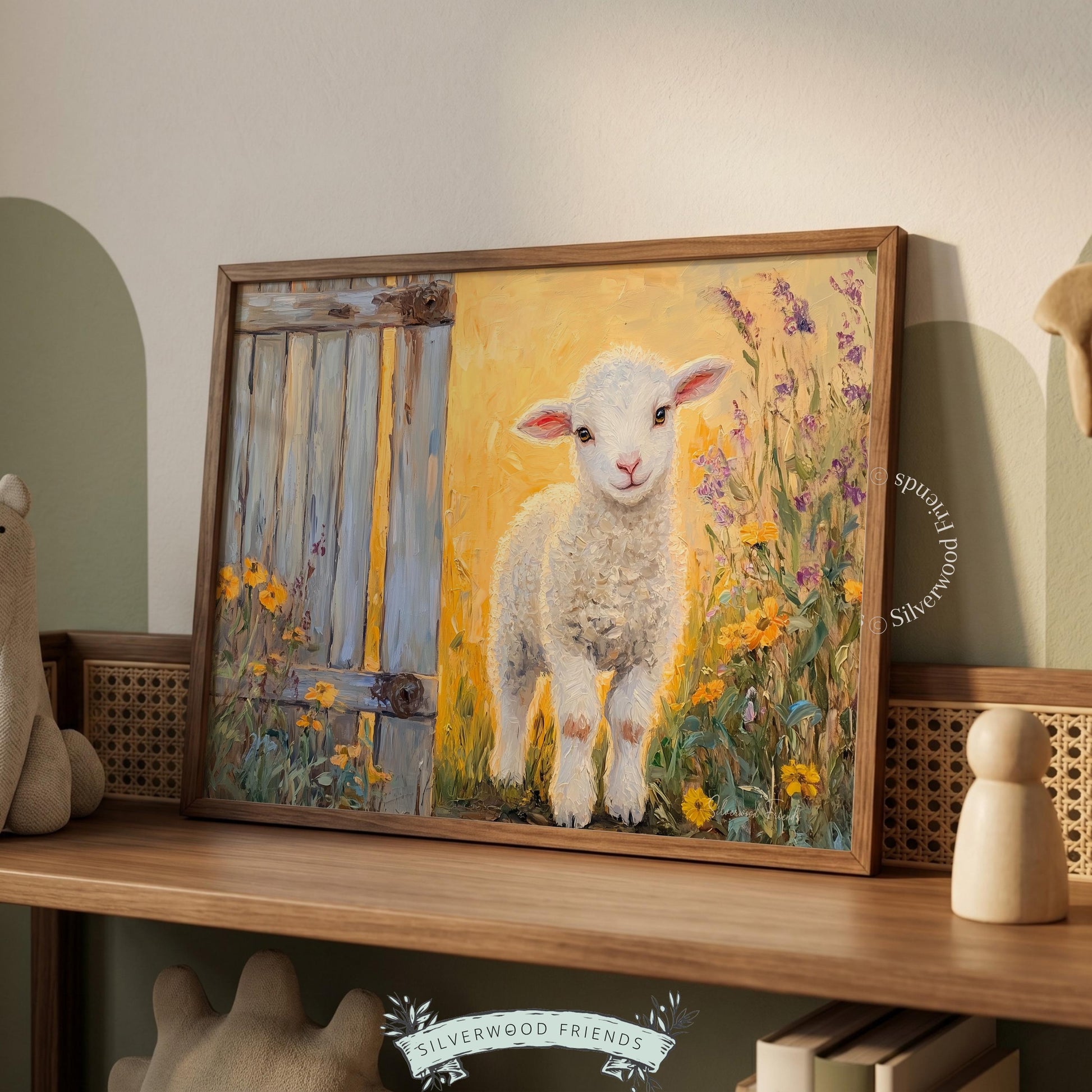 Cute lamb poster for gallery wall art — charming design brings a touch of country beauty to contemporary spaces.