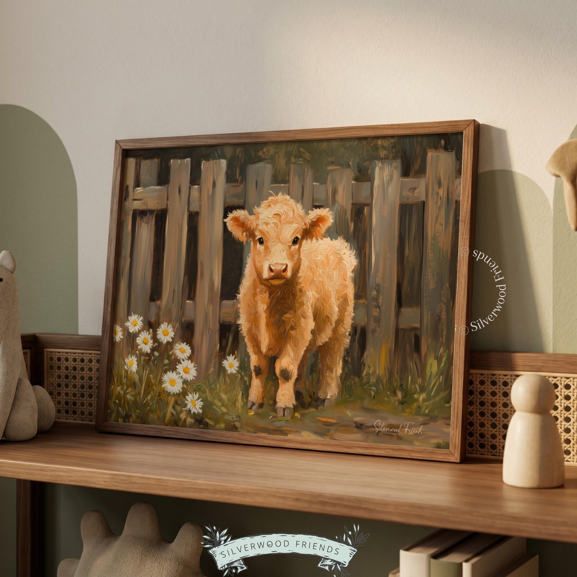 Calf digital download for rustic living space — classic painting with warm tones and textured brushstrokes.