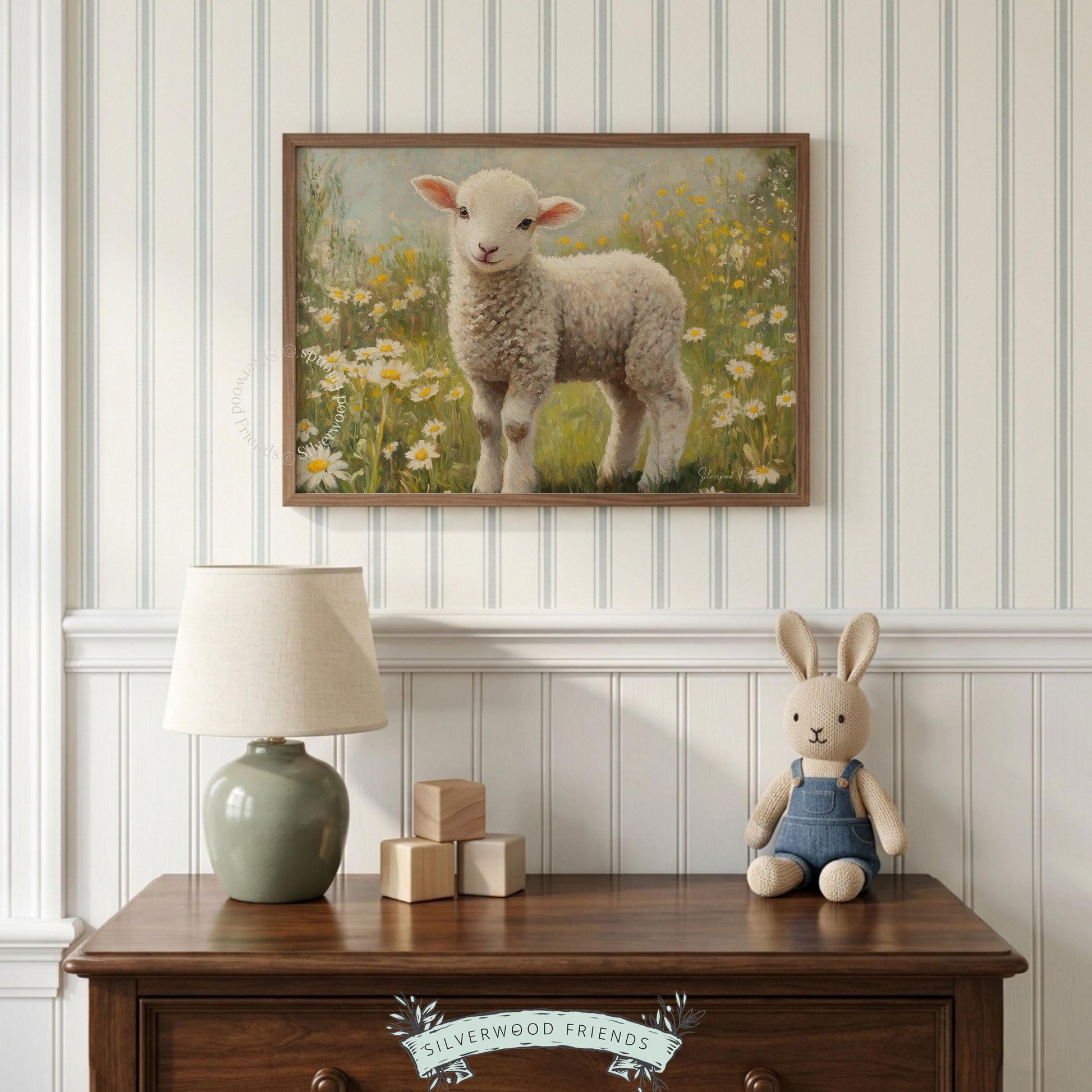 Young sheep abstract wall art for entryway — comforting country vibes highlighted by soft colors and rustic charm.
