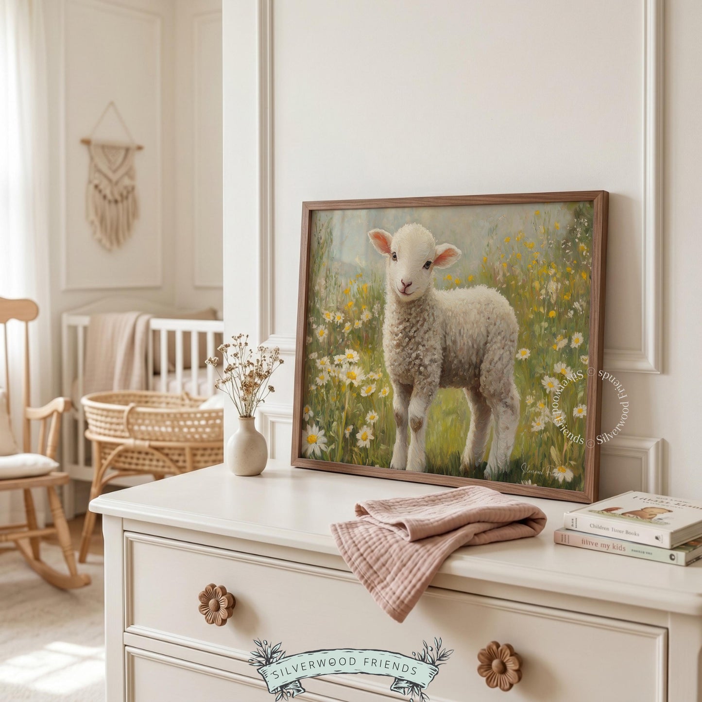 Lamb picture printable art for cozy den — inviting wilderness scenery with rich textures and warm, muted shades.