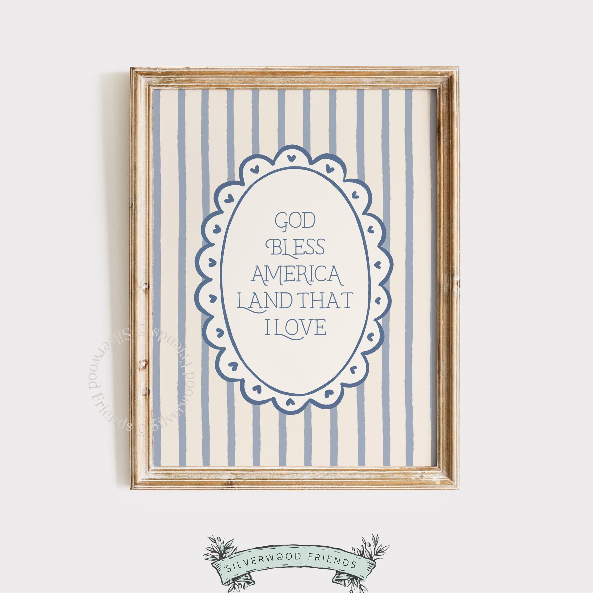 Gallery wall printable artwork featuring inspirational patriotic message — soft vintage cottagecore aesthetic with heart accents