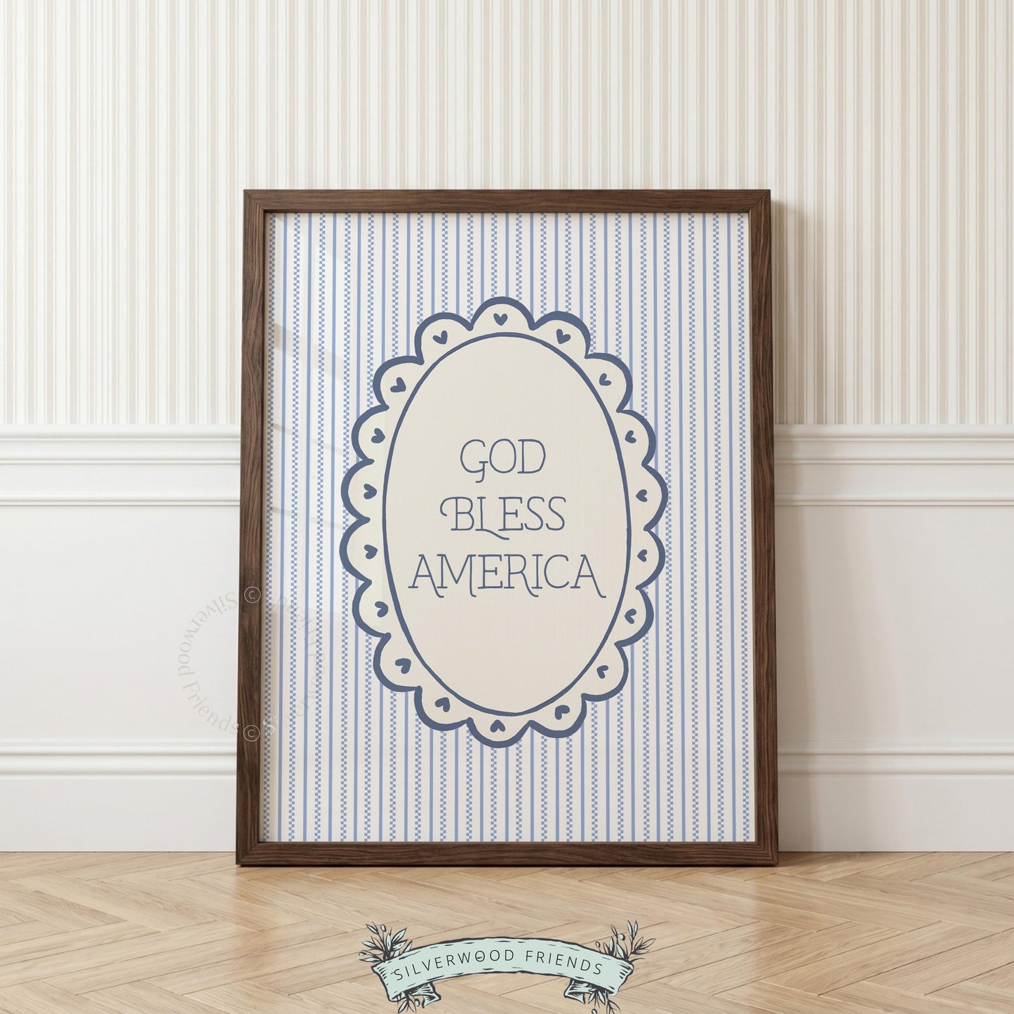 Vintage patriotic gallery wall art instant download — elegant oval frame with inspirational text and cottage charm