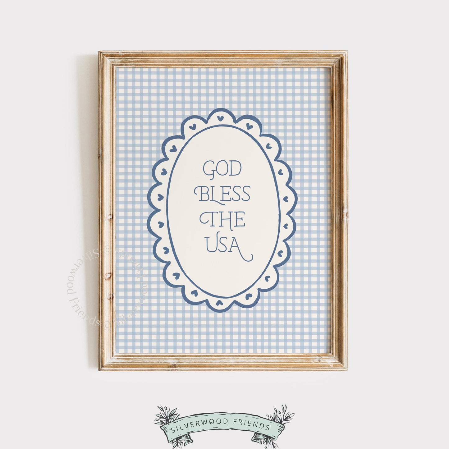 Fourth of July printable picture for nursery — gentle lettered text in cottage style with muted tones