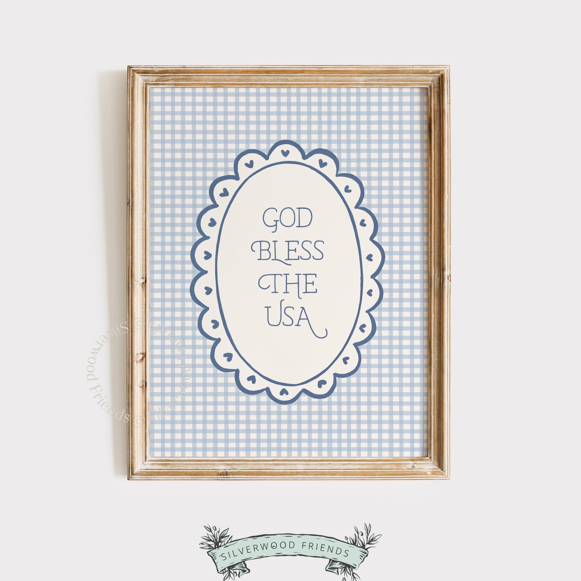 Fourth of July printable picture for nursery — gentle lettered text in cottage style with muted tones