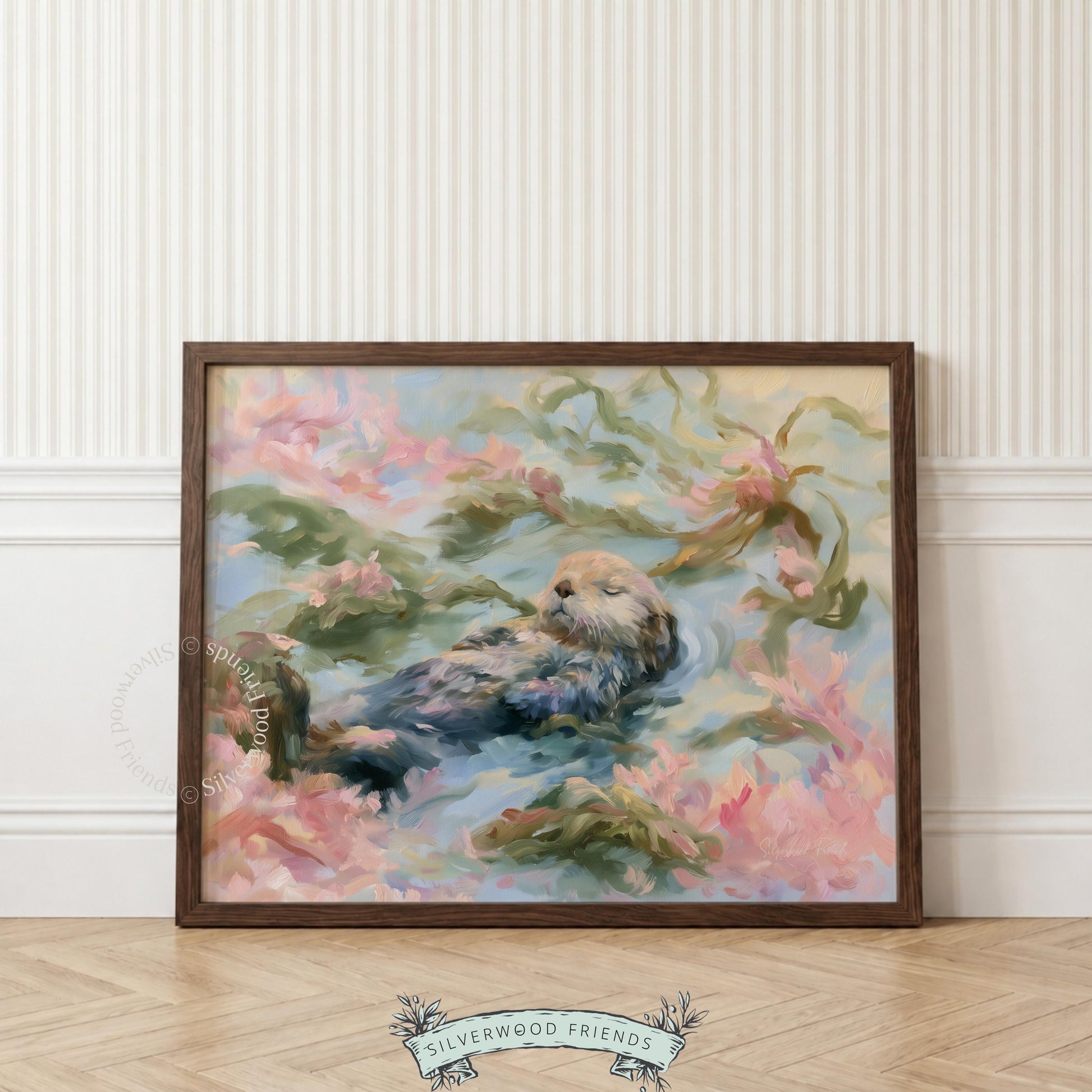 Delightful sea otter digital download for nursery corner — soft pastels and tranquil underwater scenery for soothing environments.