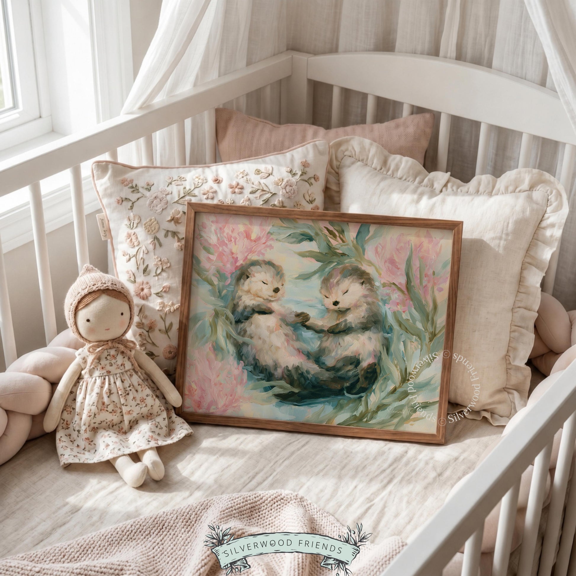 Sweet sea otter wall art for children's room — calming hues and playful design create a cozy coastal atmosphere.