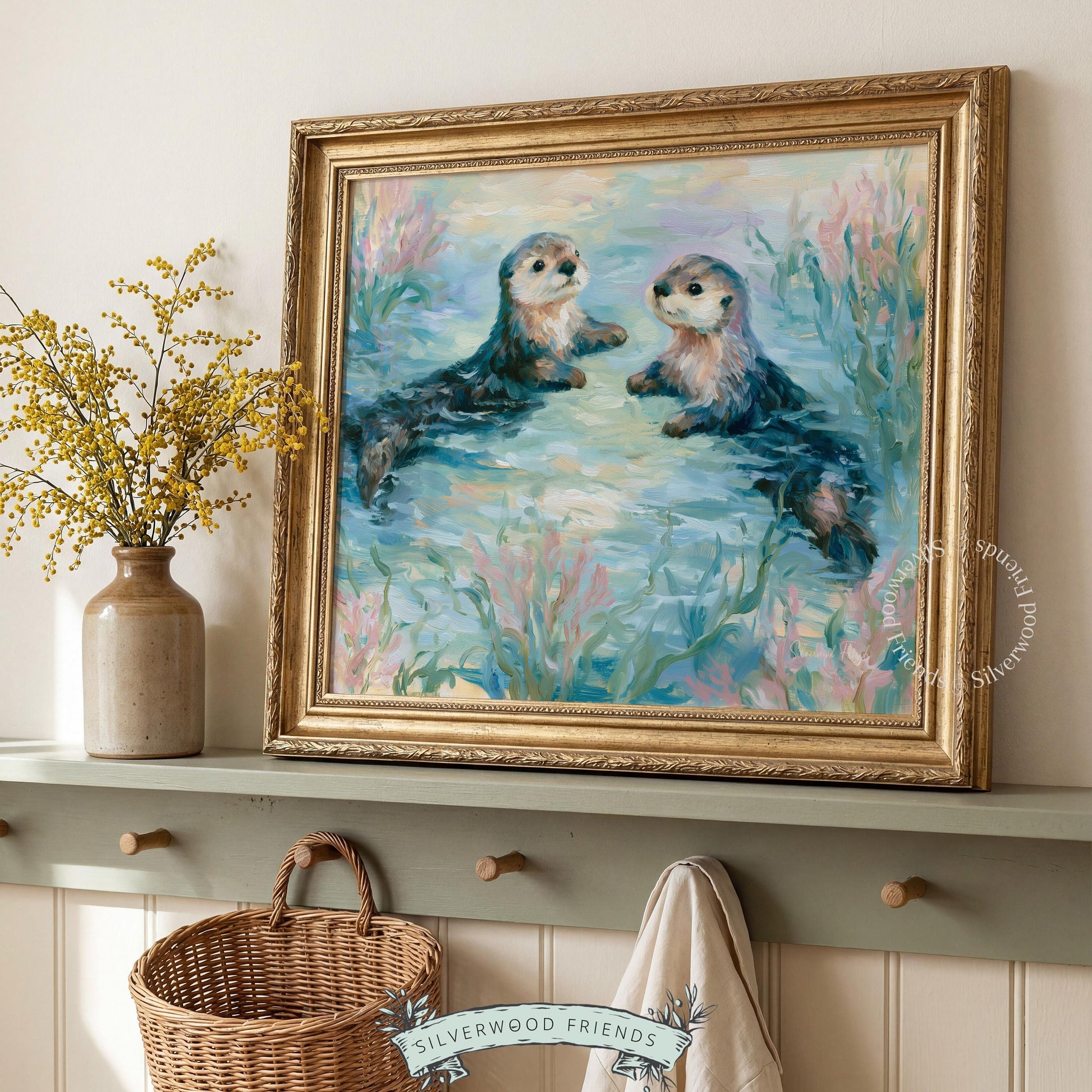 Two otters artwork for ocean-themed nursery — soothing pastel colors and playful composition create a serene atmosphere.