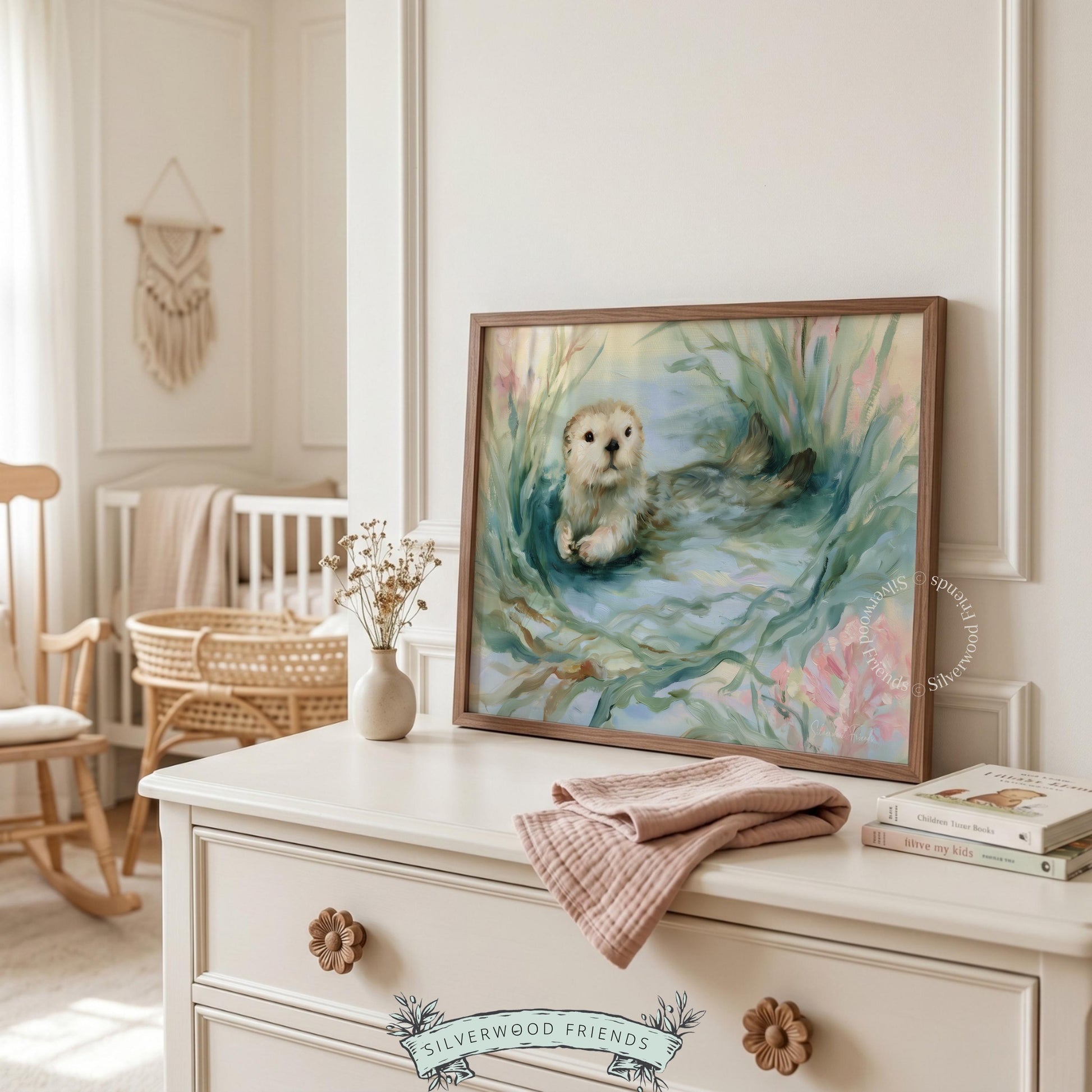 Sea otter printable art for children's space — gentle colors and calming details perfect for a cozy coastal-themed nursery.