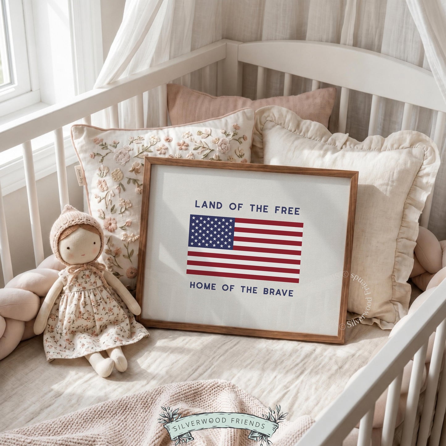 Americana wall art instant download showing classic flag design with festive holiday appeal