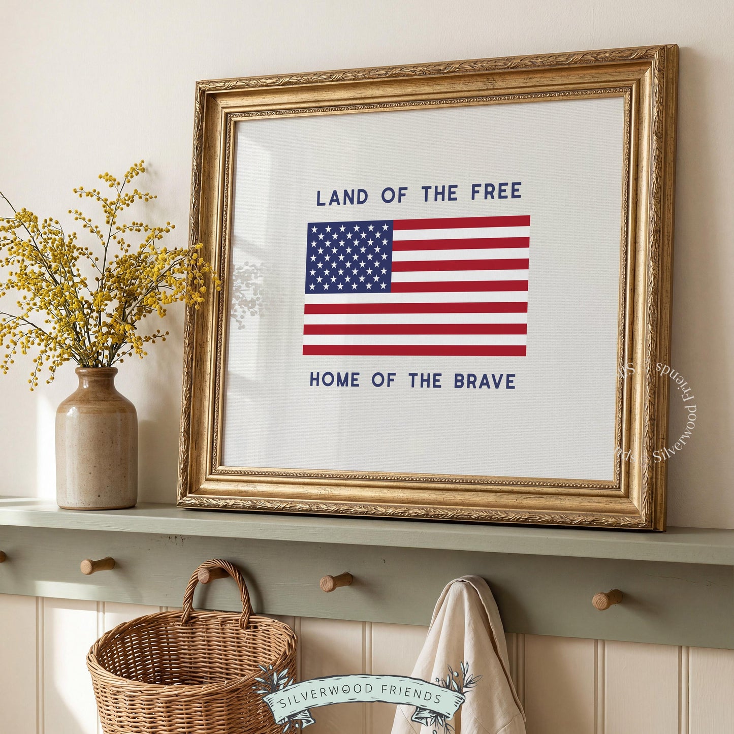 Memorial Day poster art with red white blue flag graphic and patriotic text overlay