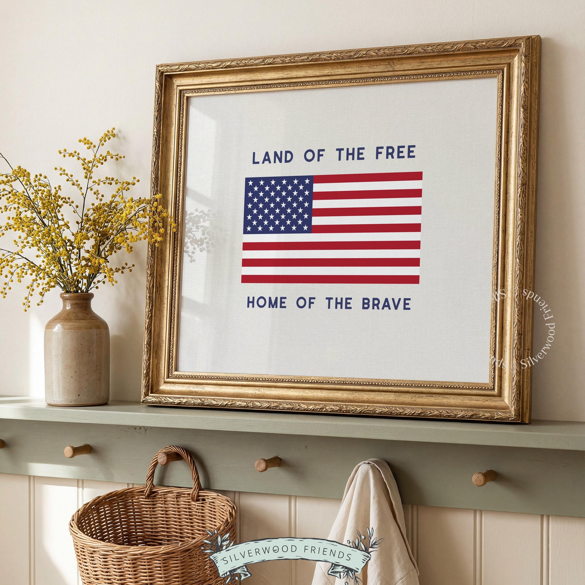 Memorial Day poster art with red white blue flag graphic and patriotic text overlay