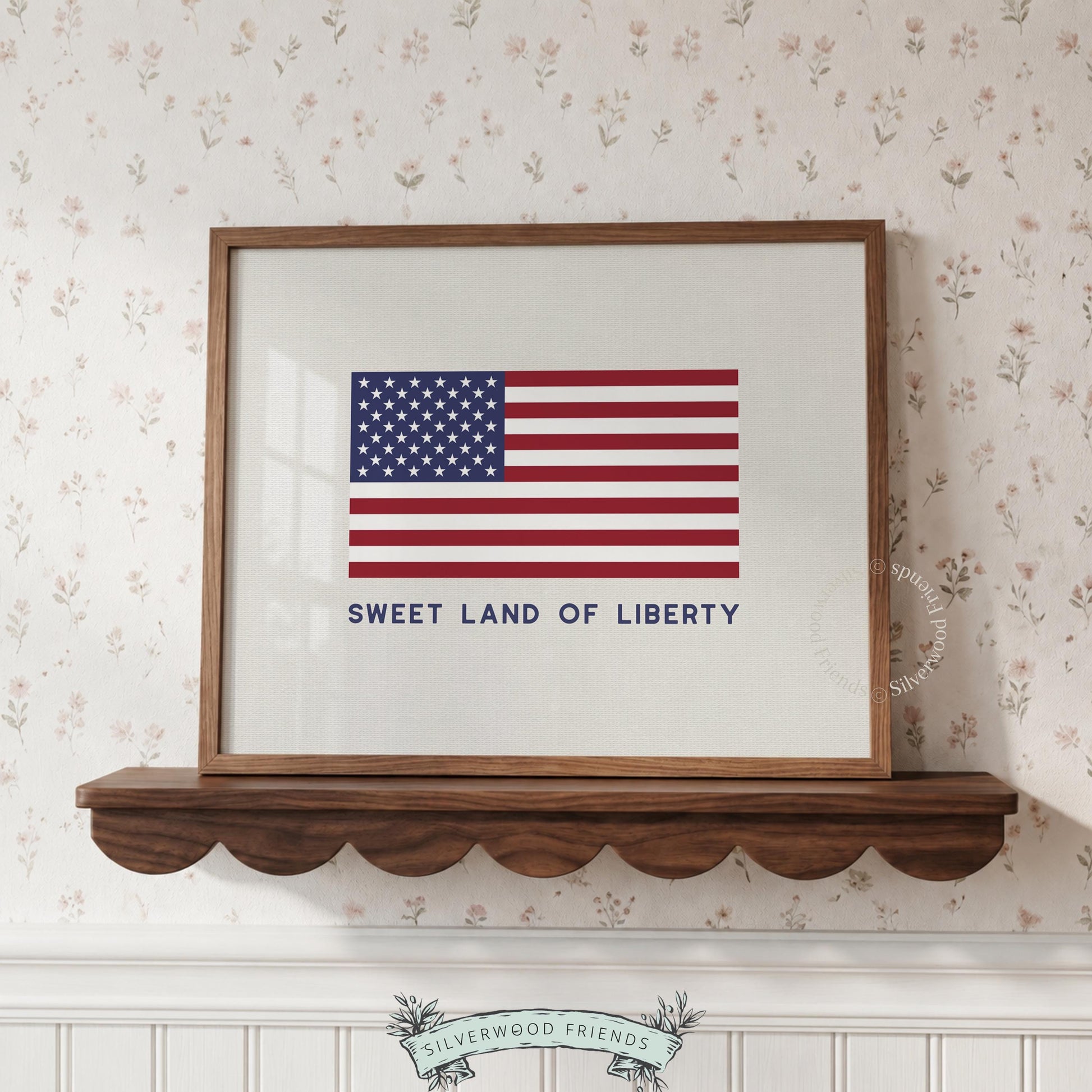 Vintage Americana flag poster digital file — clean patriotic graphic perfect for entryway or family room