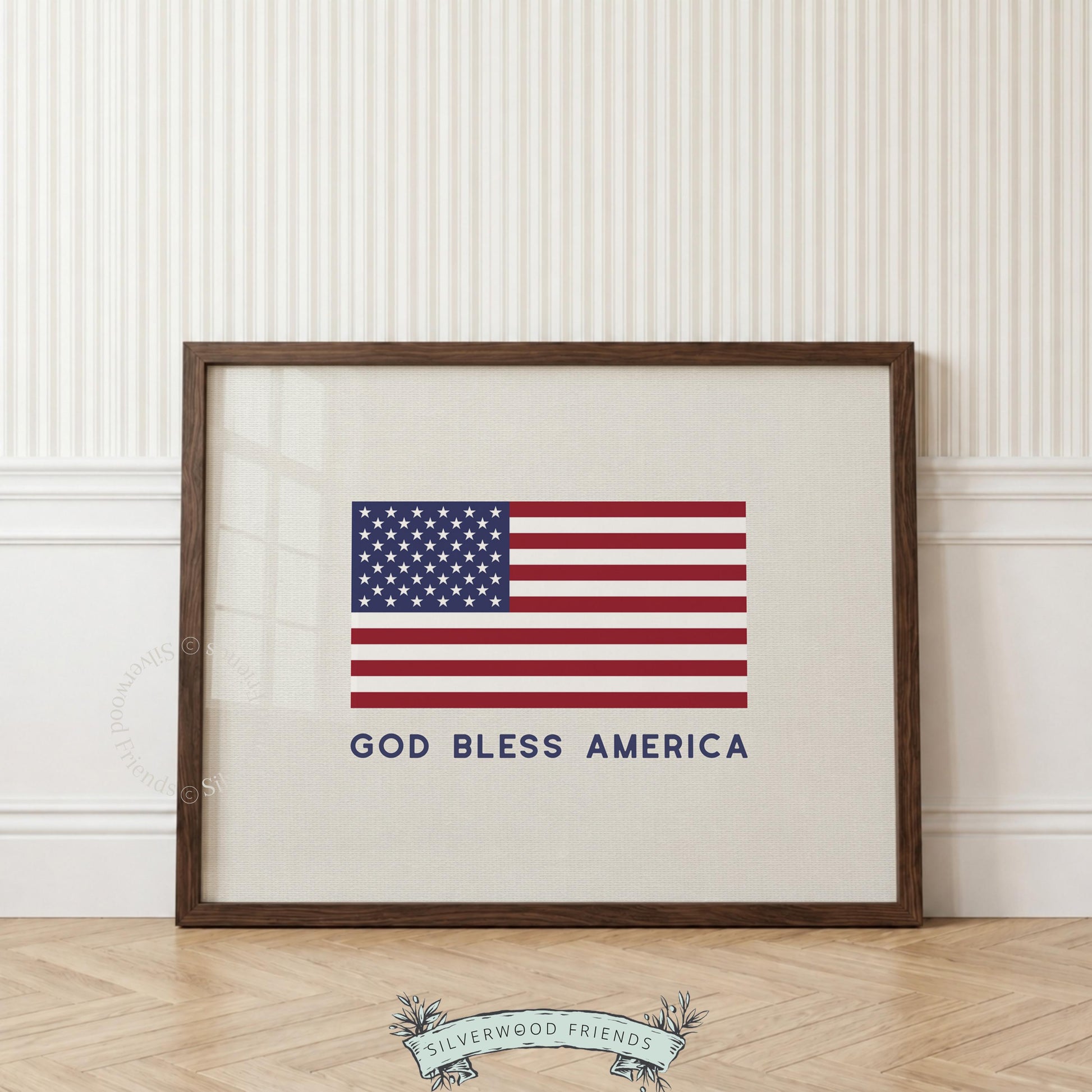 Classic flag printable artwork celebrating heritage — simple bold colors with festive patriotic mood