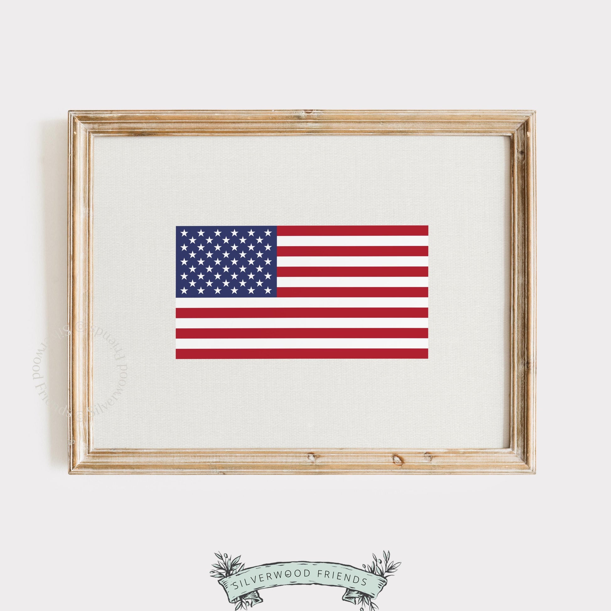 Flag graphic picture for farmhouse — understated stars and stripes in contemporary flat design style