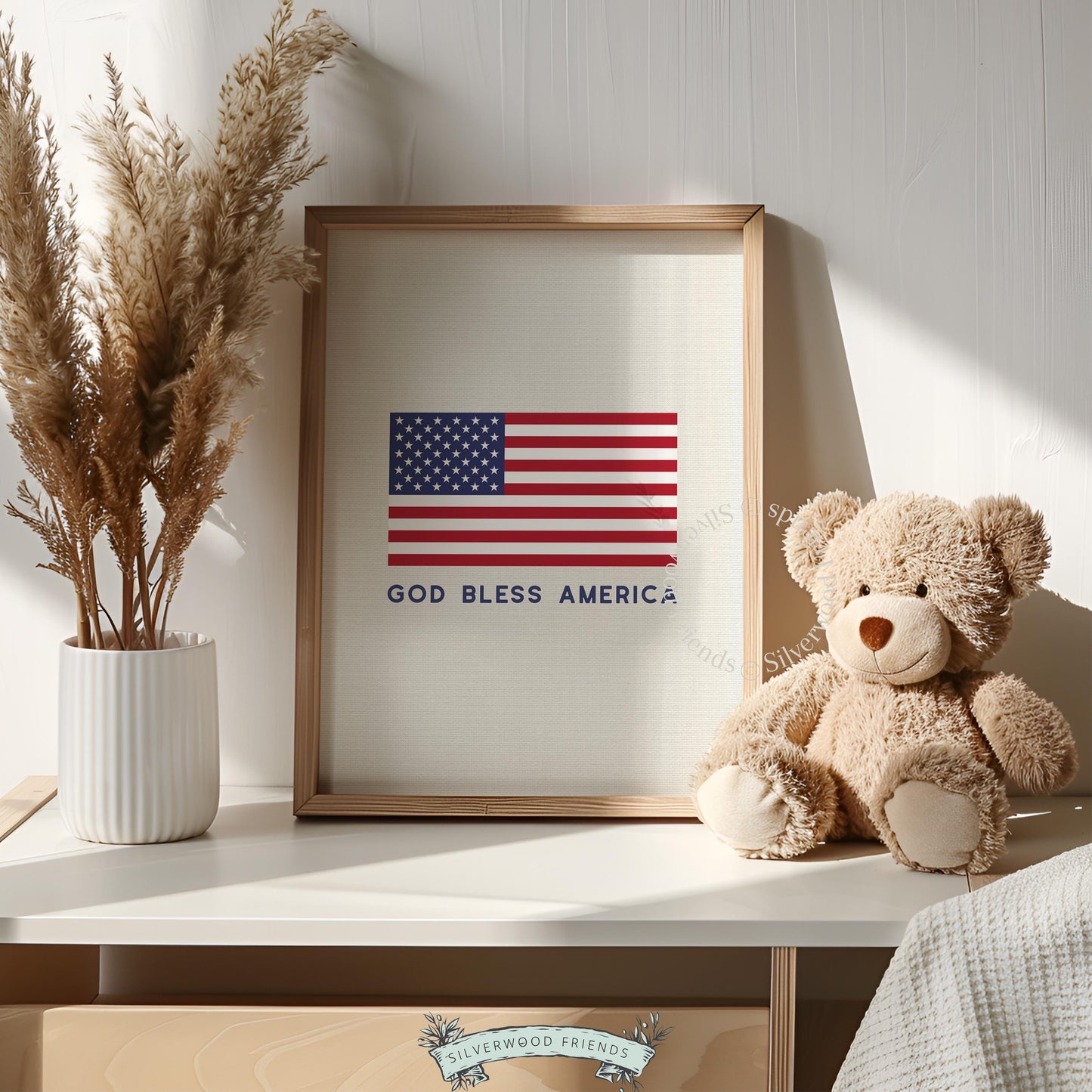 Fourth of July printable poster with classic flag and traditional text — rustic Americana design