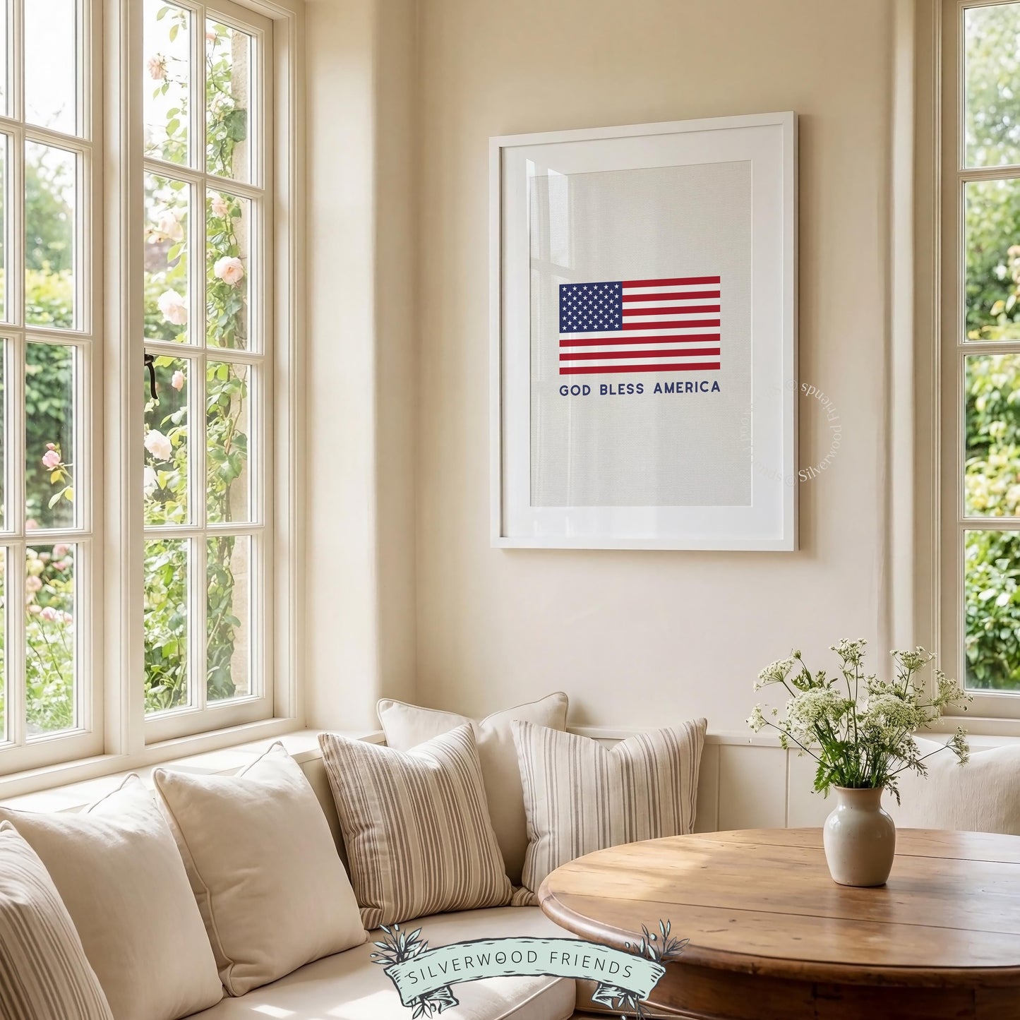 Classic patriotic wall art displaying flag and inspirational phrase — instant download printable